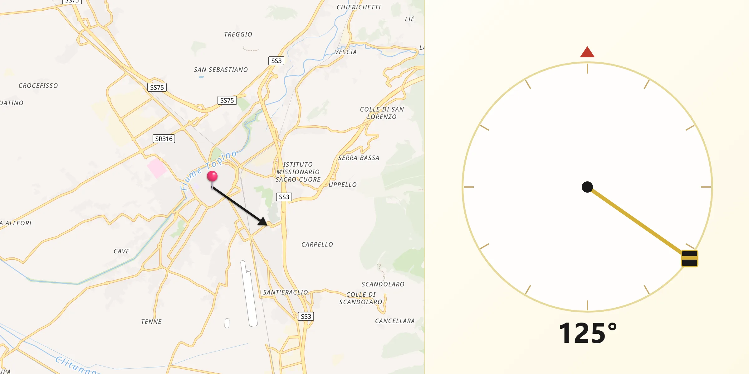 Direzione della Qibla da Foligno