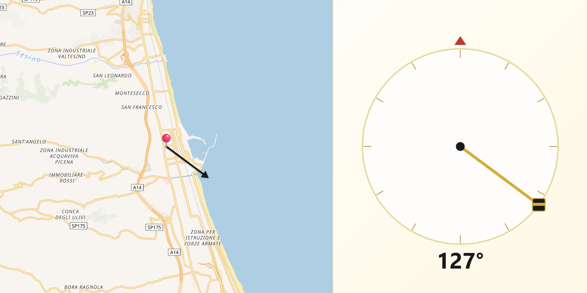 Direzione della Qibla da San Benedetto del Tronto