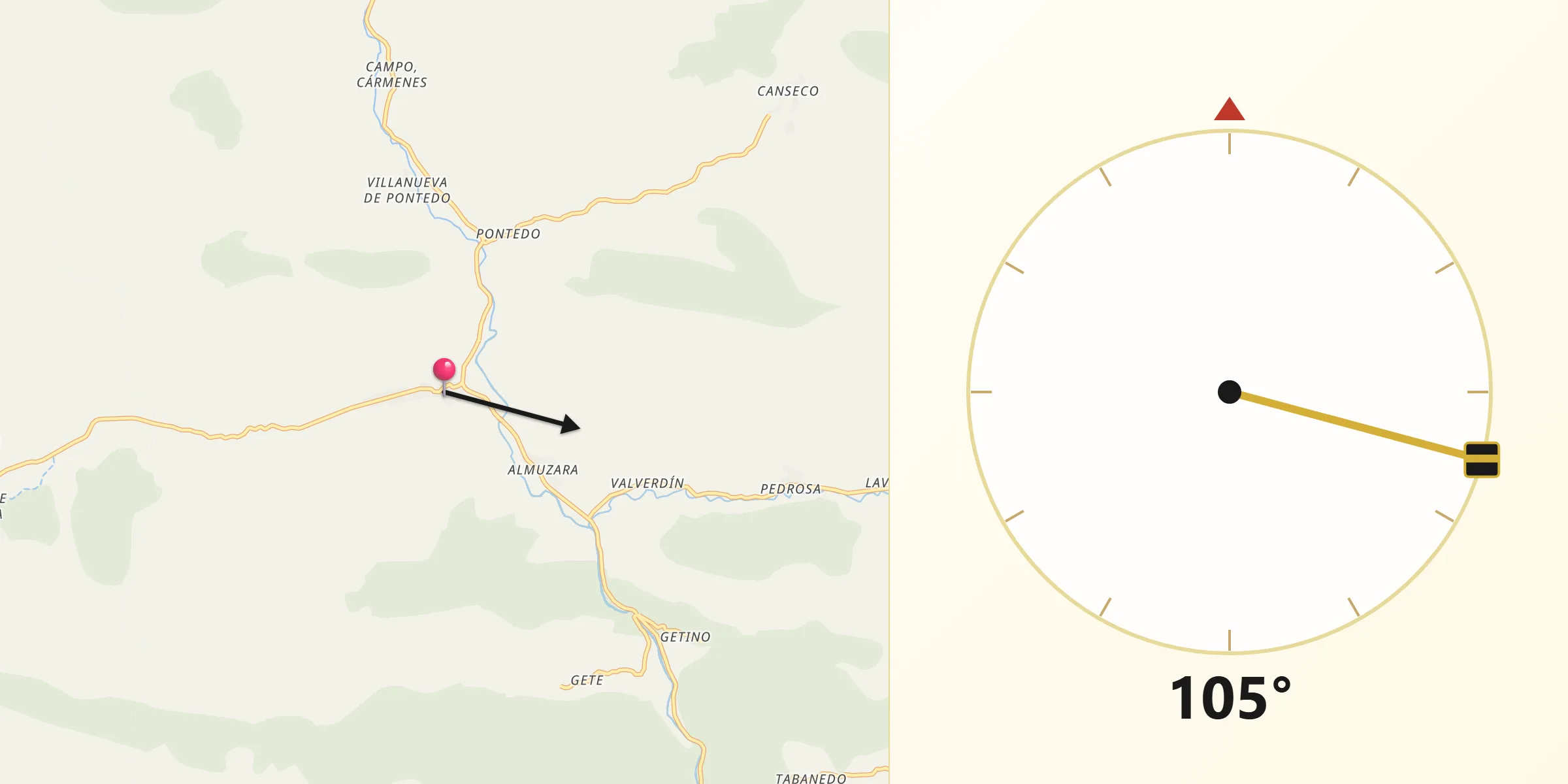 Dirección de la Qibla desde Cármenes