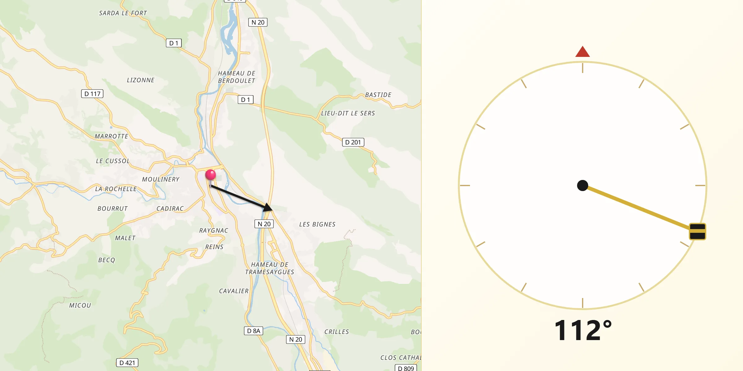 Direction vers la Qibla depuis Foix