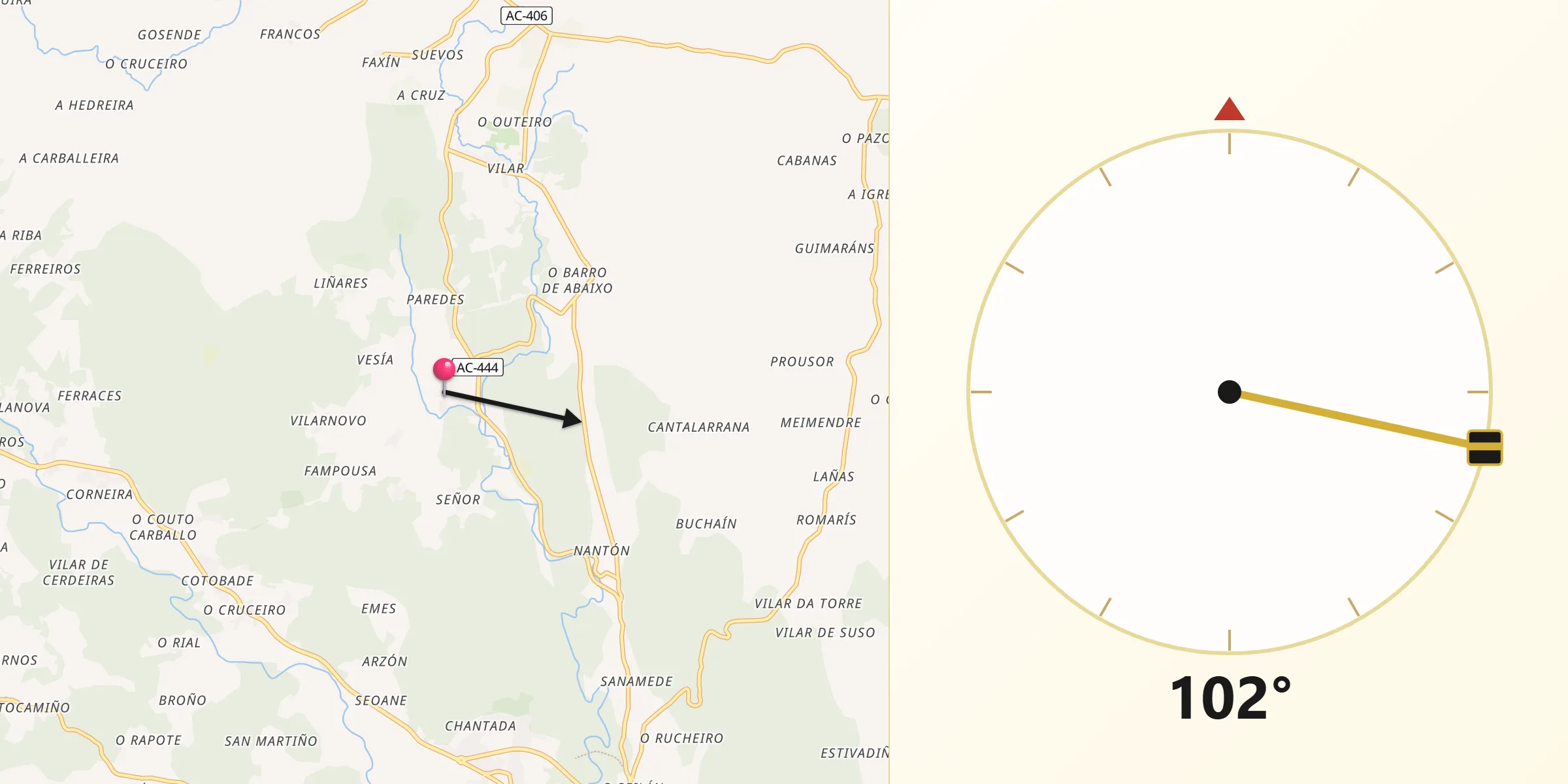 Dirección de la Qibla desde Baña A