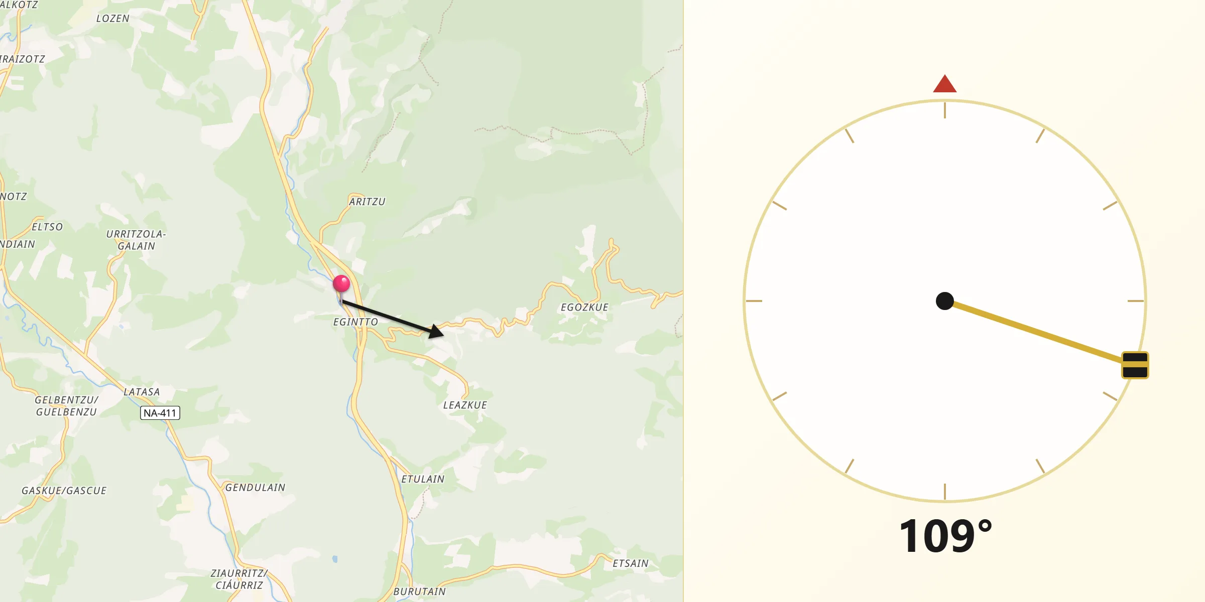 Dirección de la Qibla desde Anue