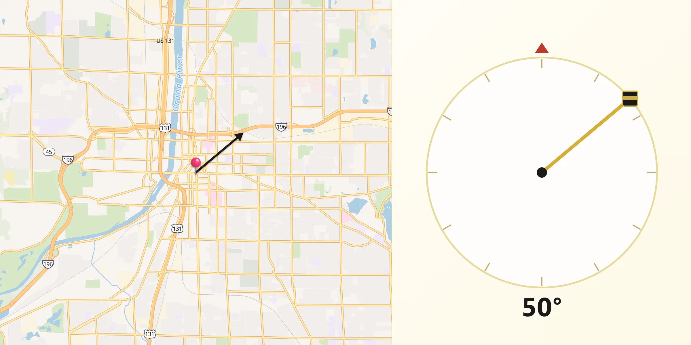Qibla Direction from Grand Rapids