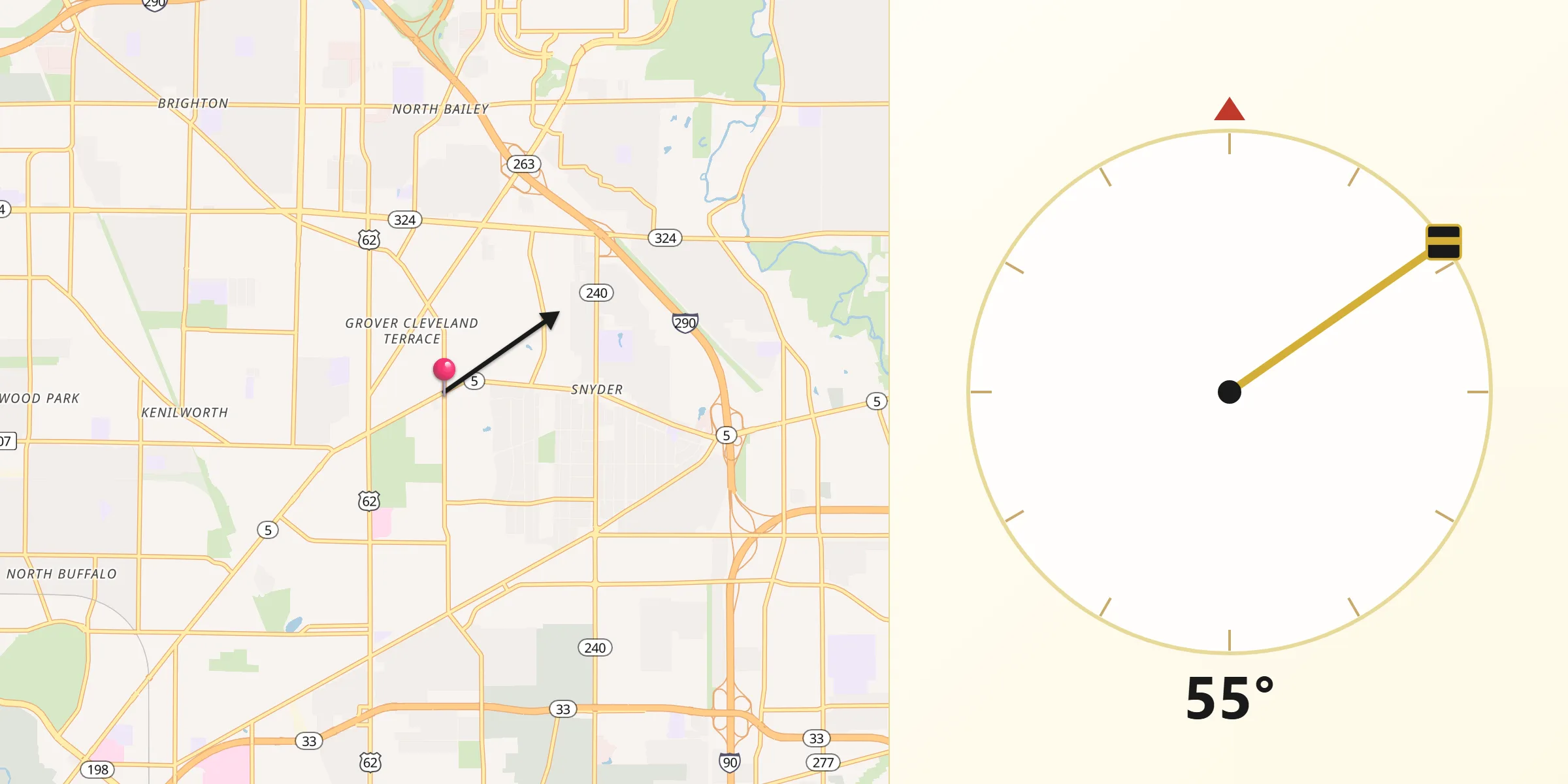Qibla Direction from Eggertsville