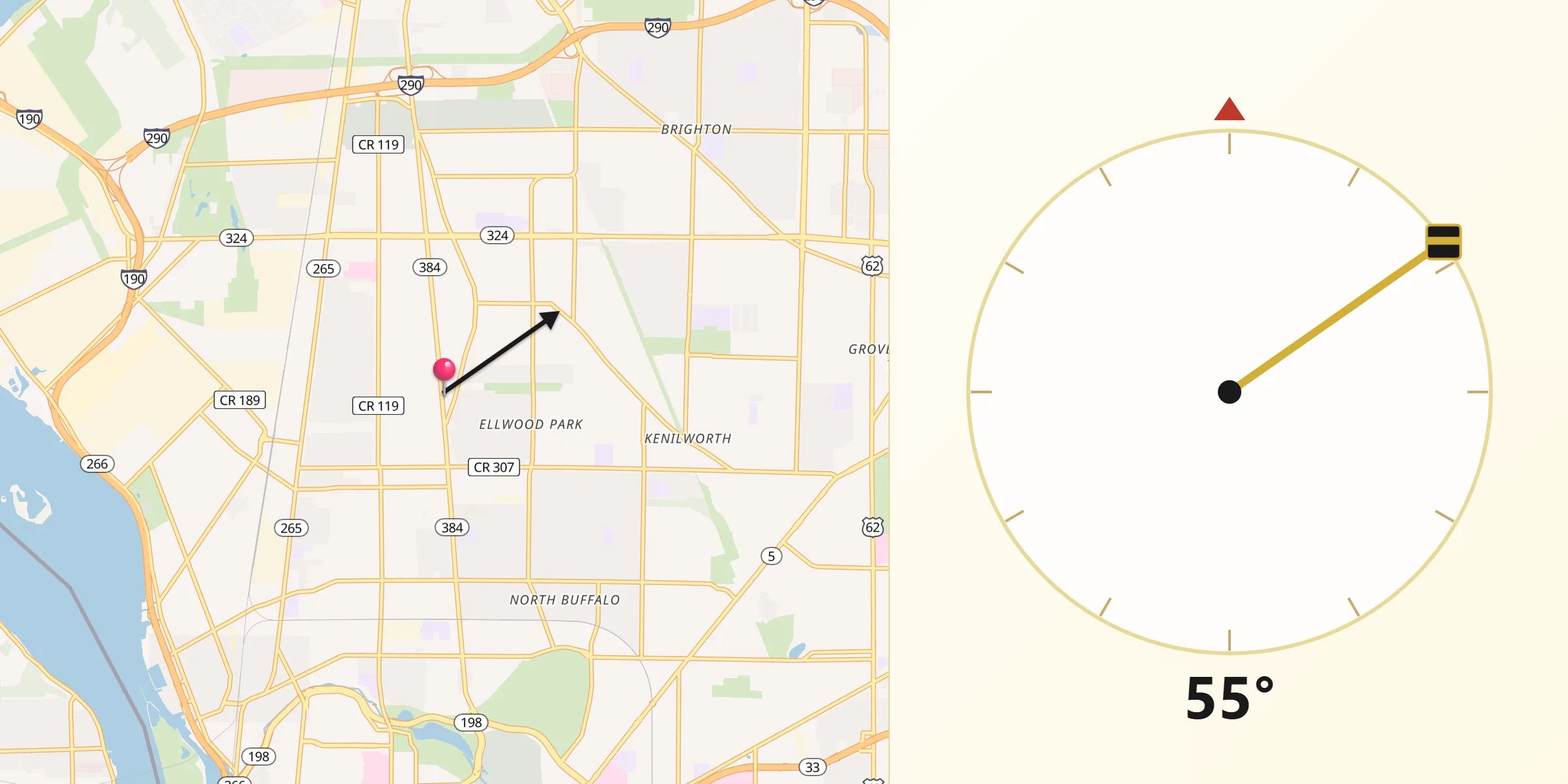 Qibla Direction from Kenmore
