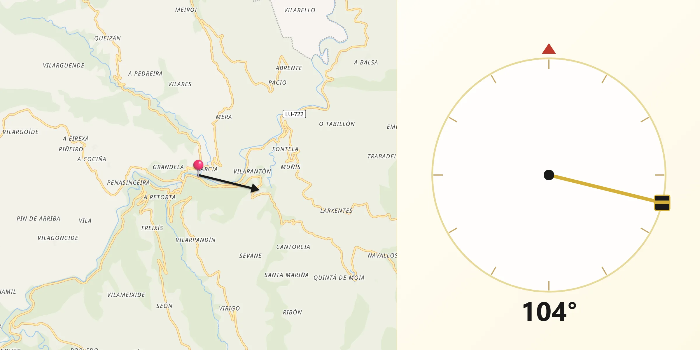 Dirección de la Qibla desde Navia de Suarna