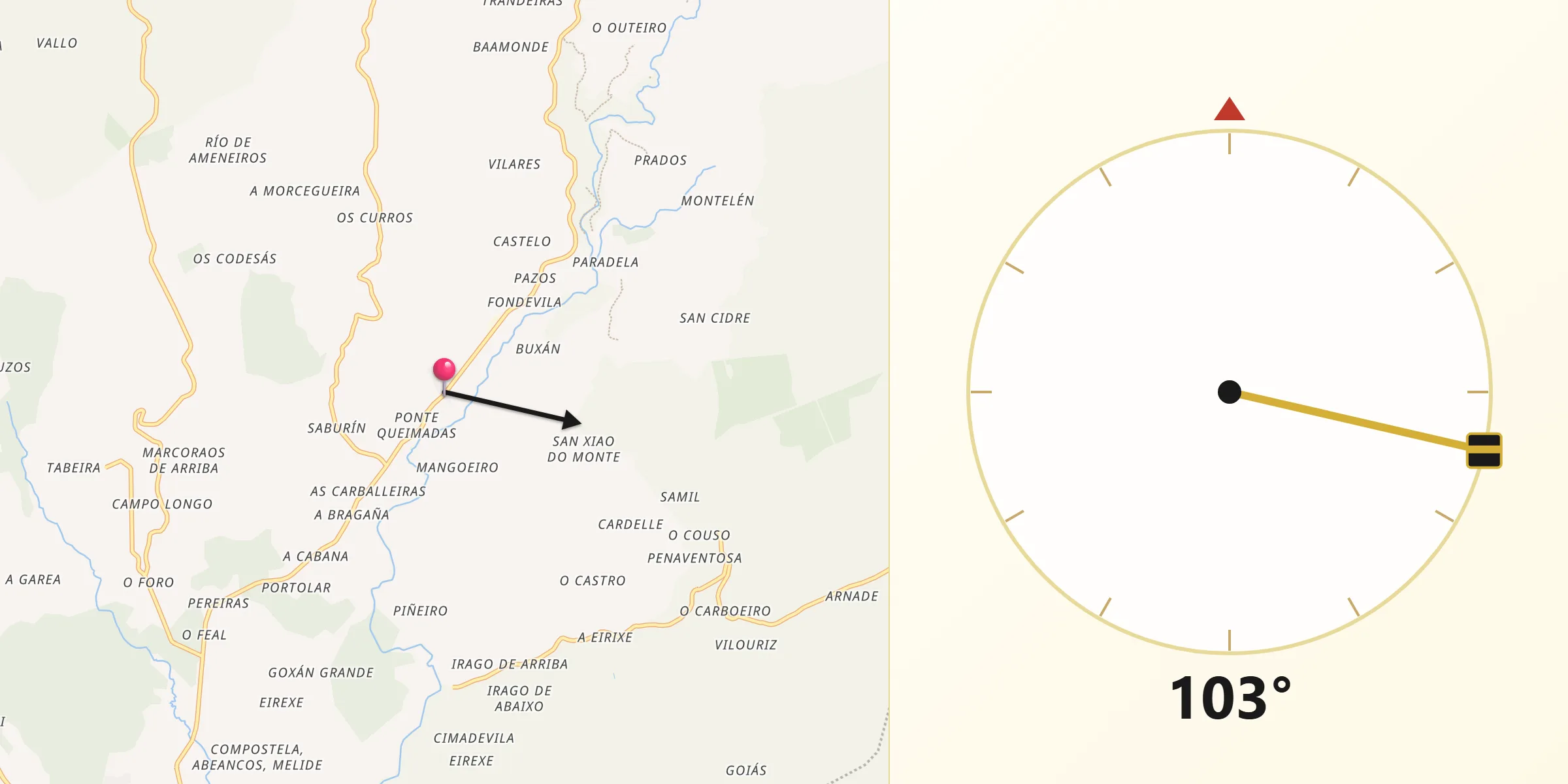 Dirección de la Qibla desde Toques