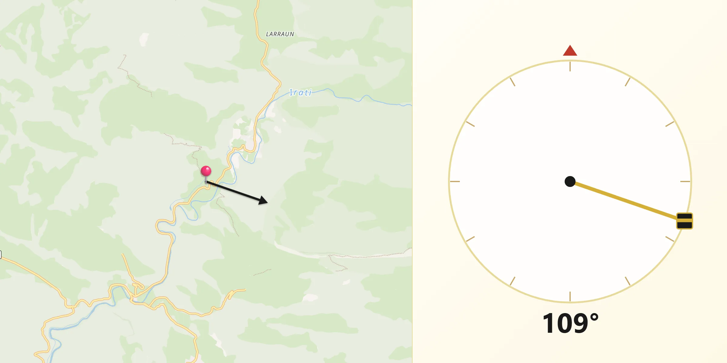 Dirección de la Qibla desde Orbara