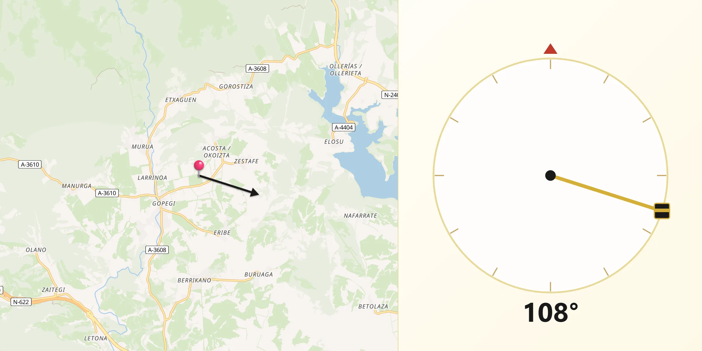 Dirección de la Qibla desde Zigoitia
