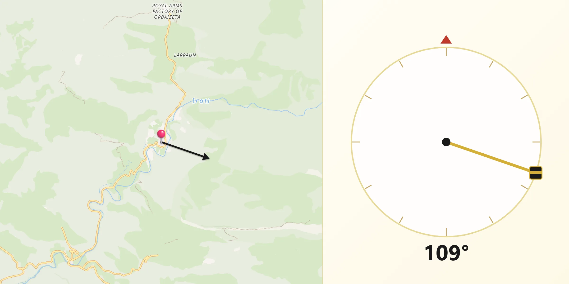 Dirección de la Qibla desde Orbaizeta
