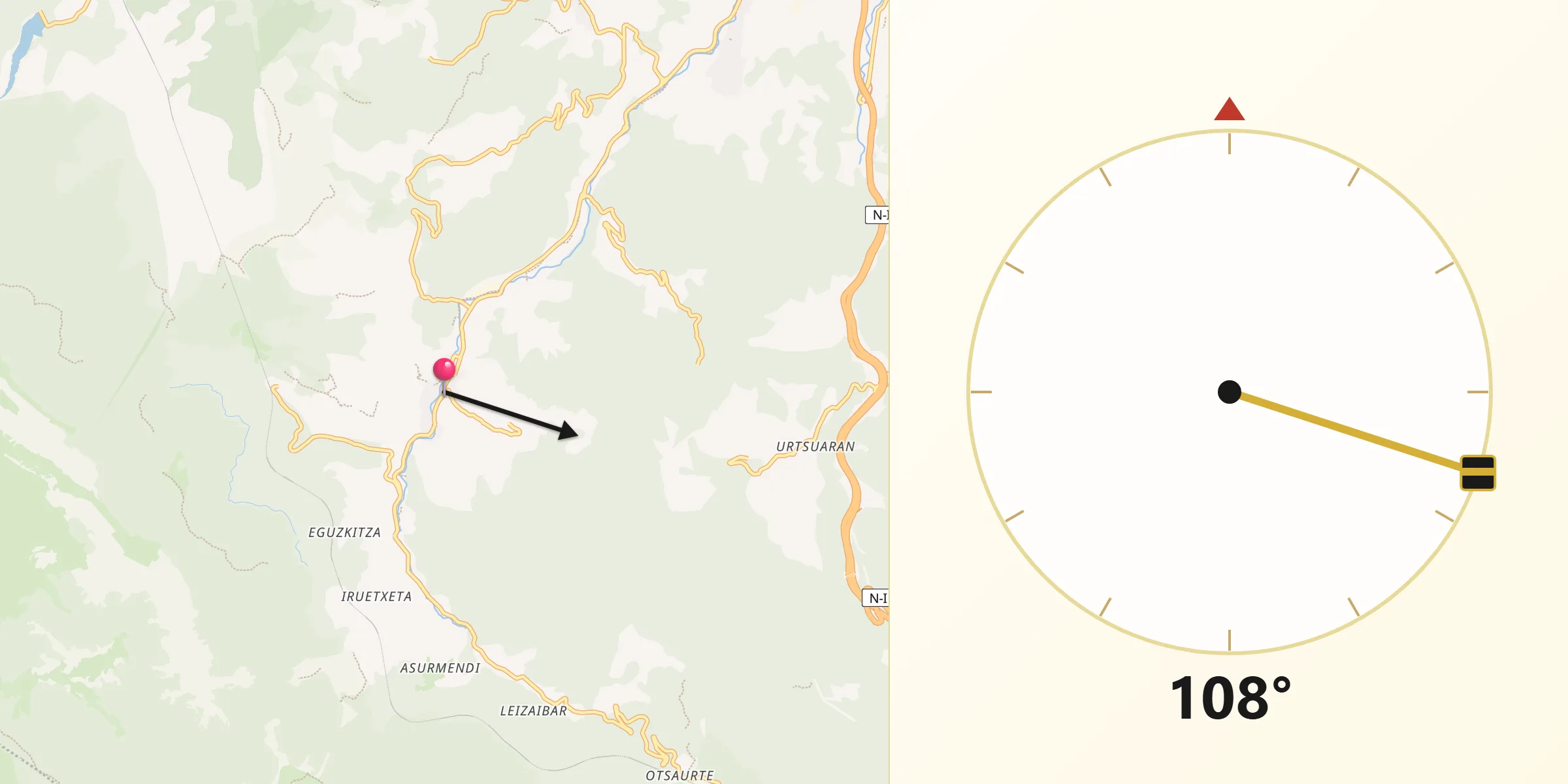 Dirección de la Qibla desde Zegama