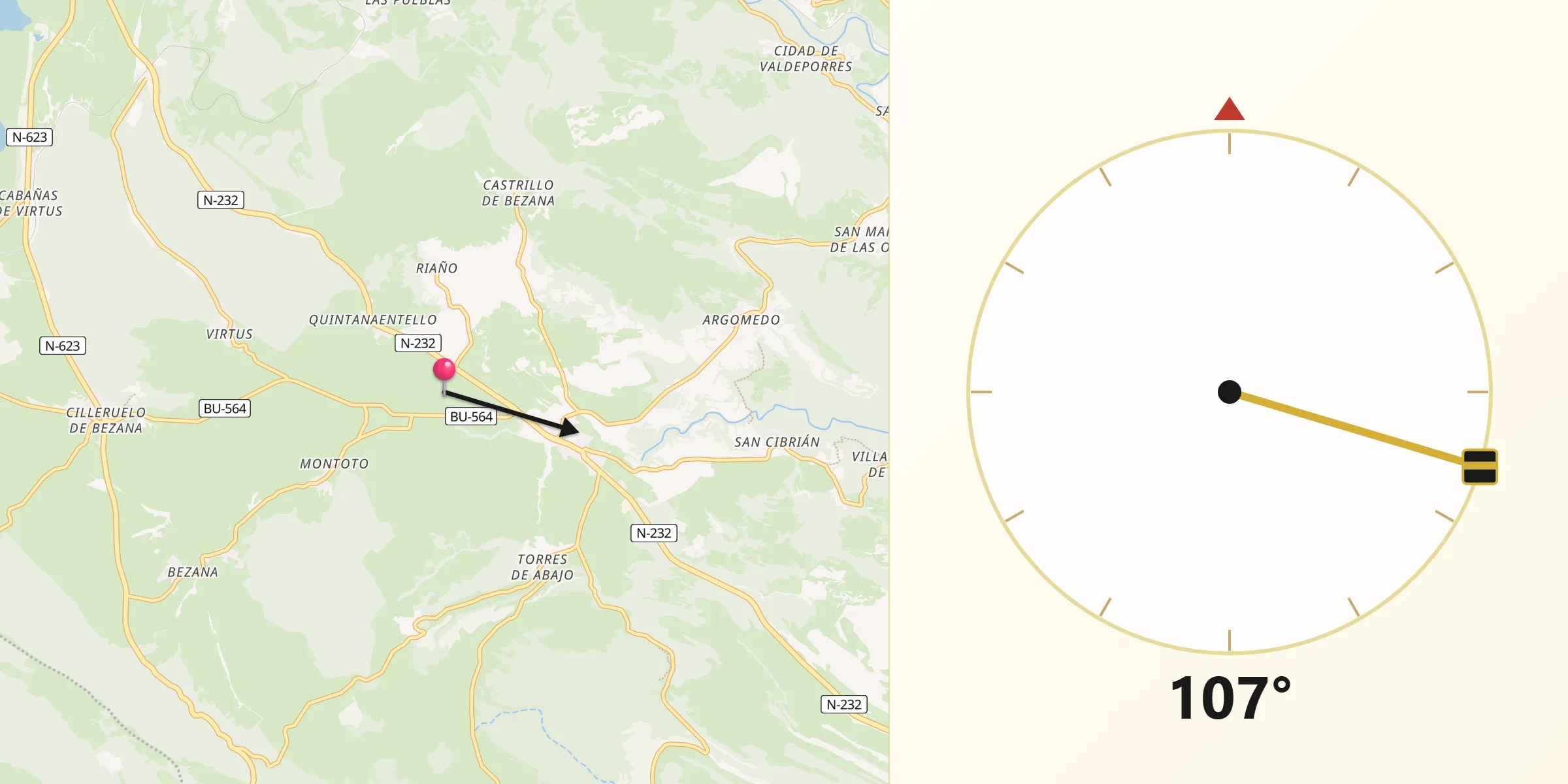 Dirección de la Qibla desde Valle de Valdebezana