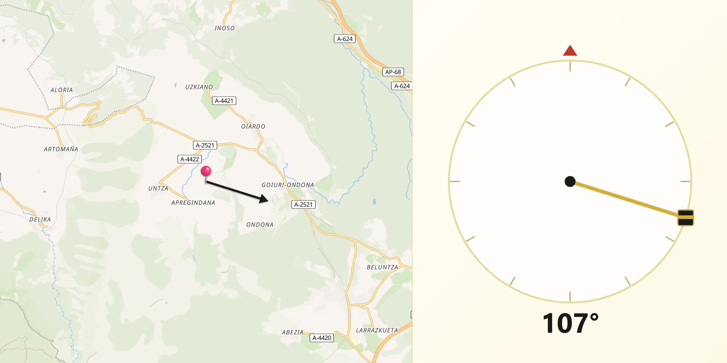 Dirección de la Qibla desde Urkabustaiz