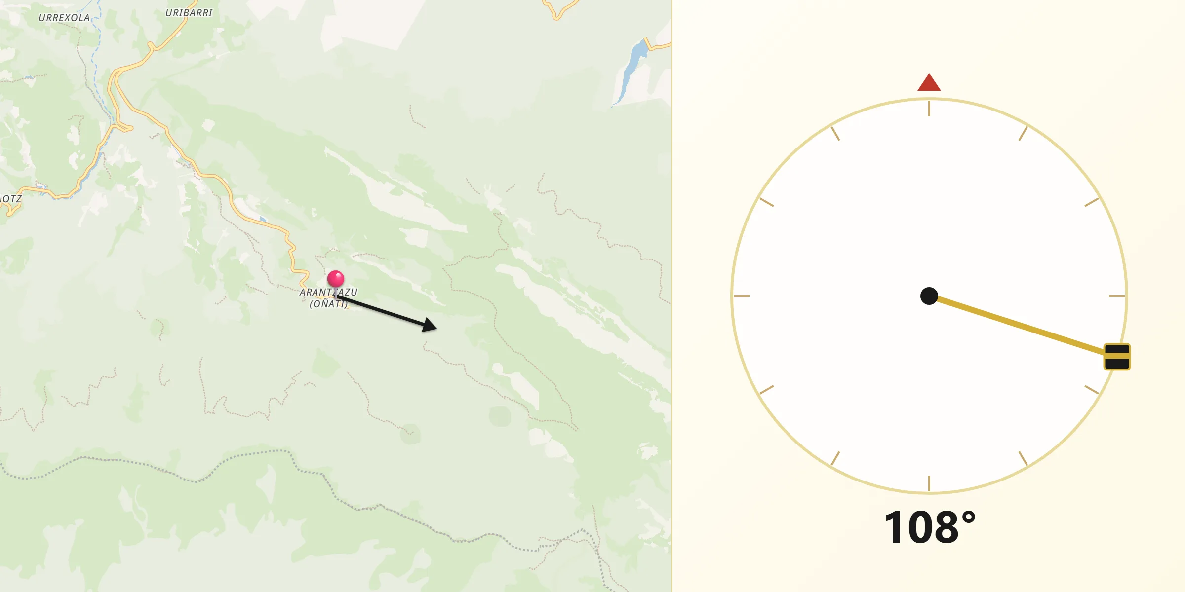 Dirección de la Qibla desde Arantzazu