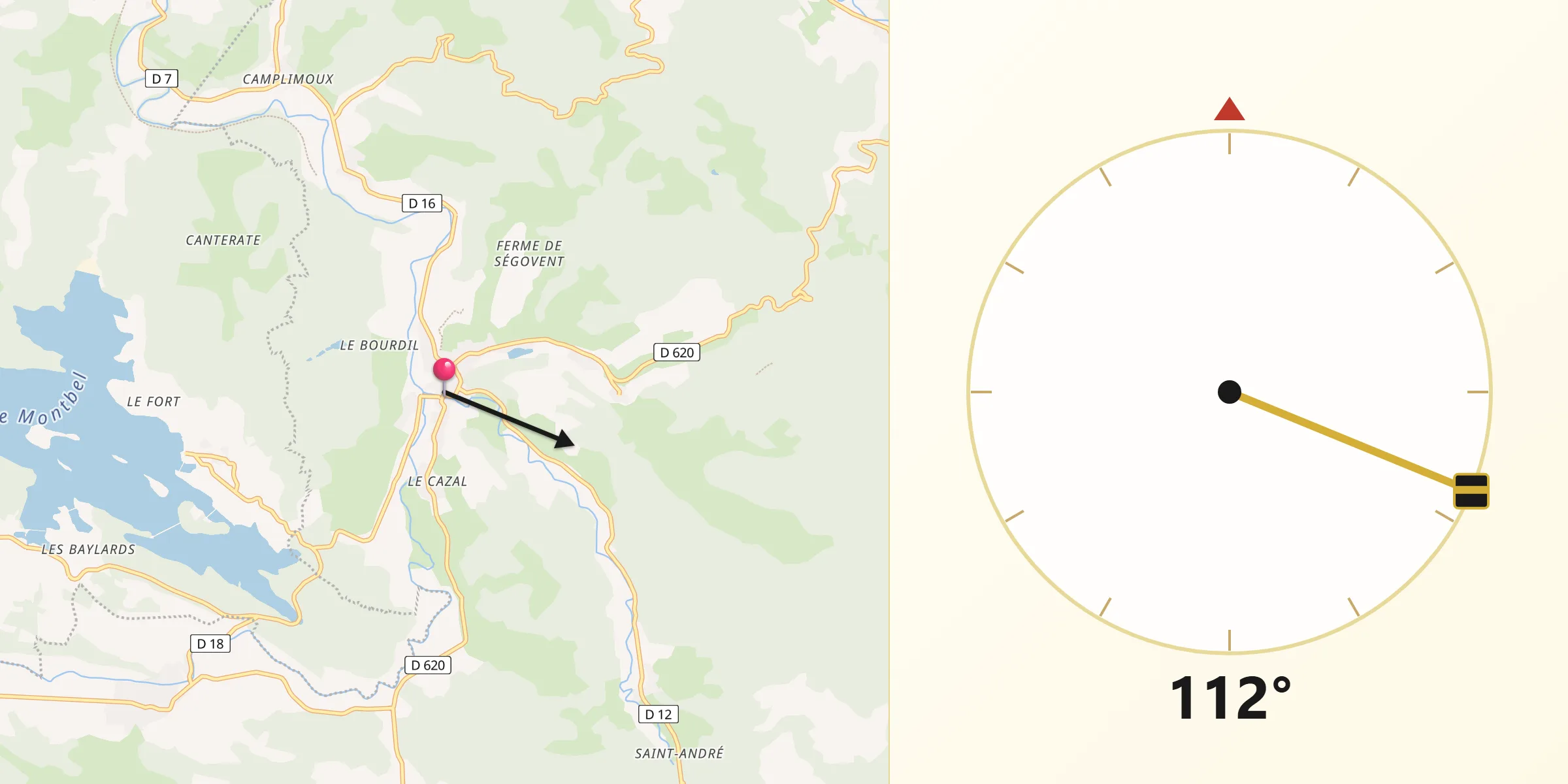 Direction vers la Qibla depuis Chalabre