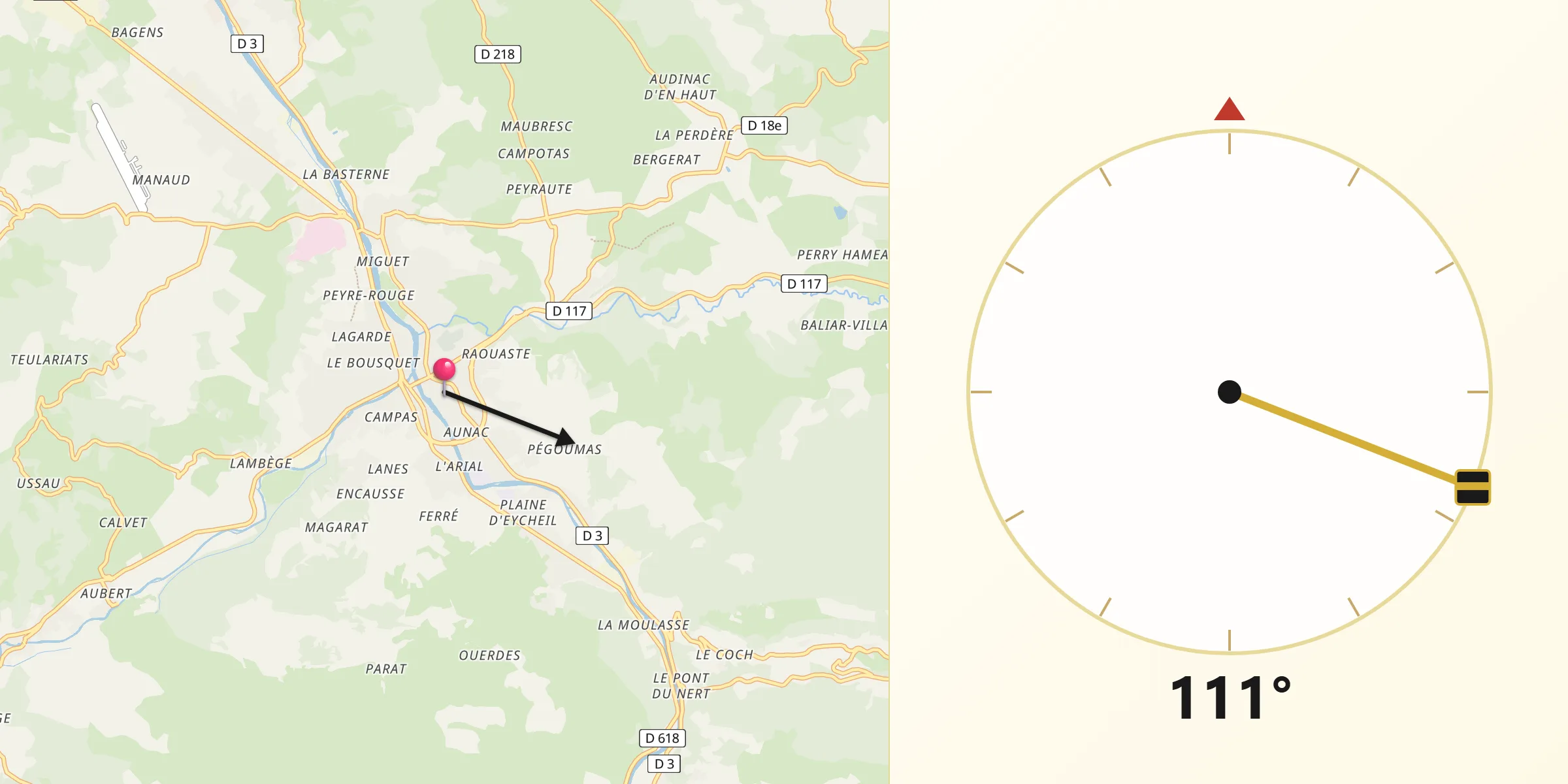 Direction vers la Qibla depuis Saint-Girons