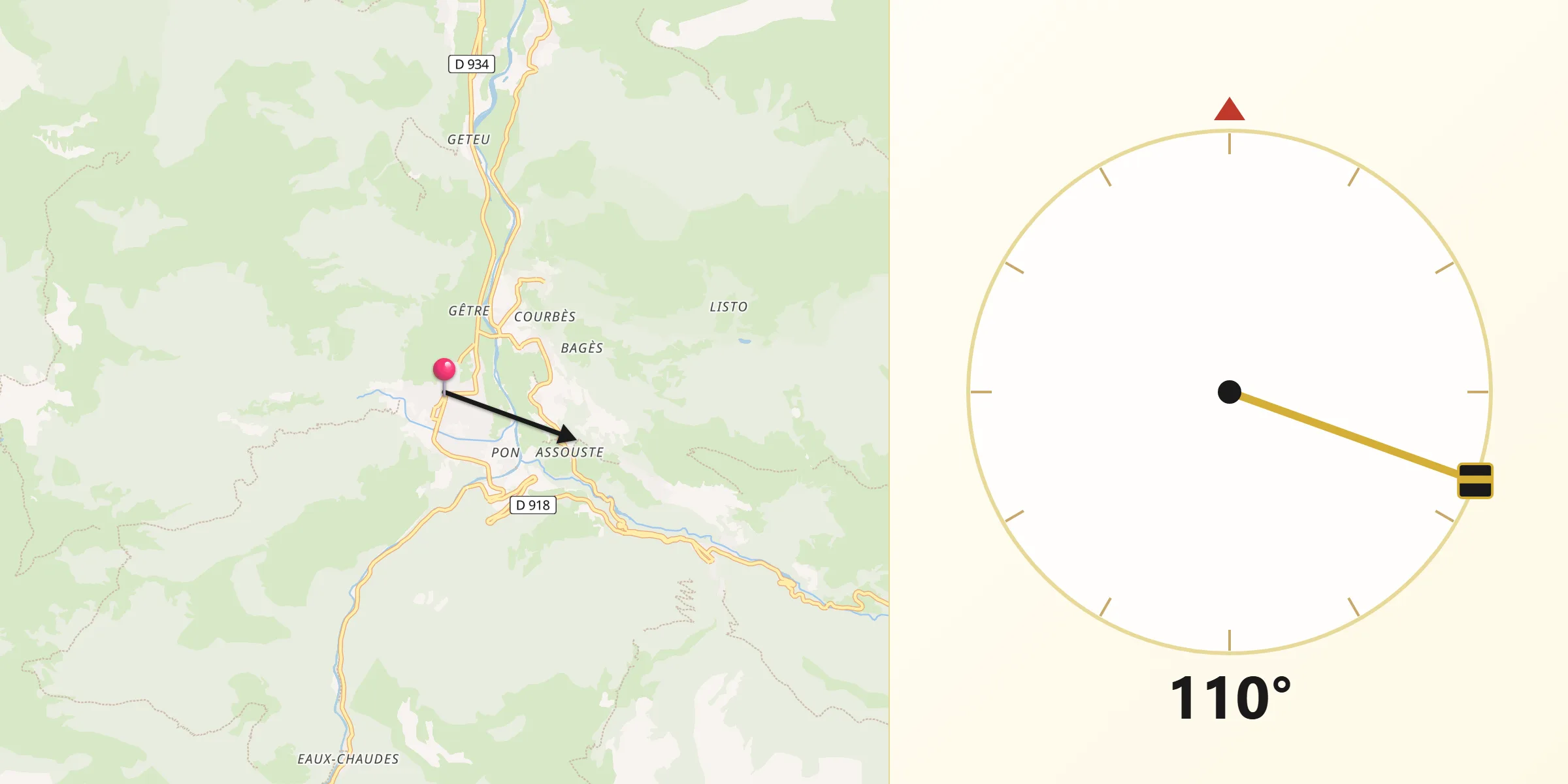 Direction vers la Qibla depuis Laruns