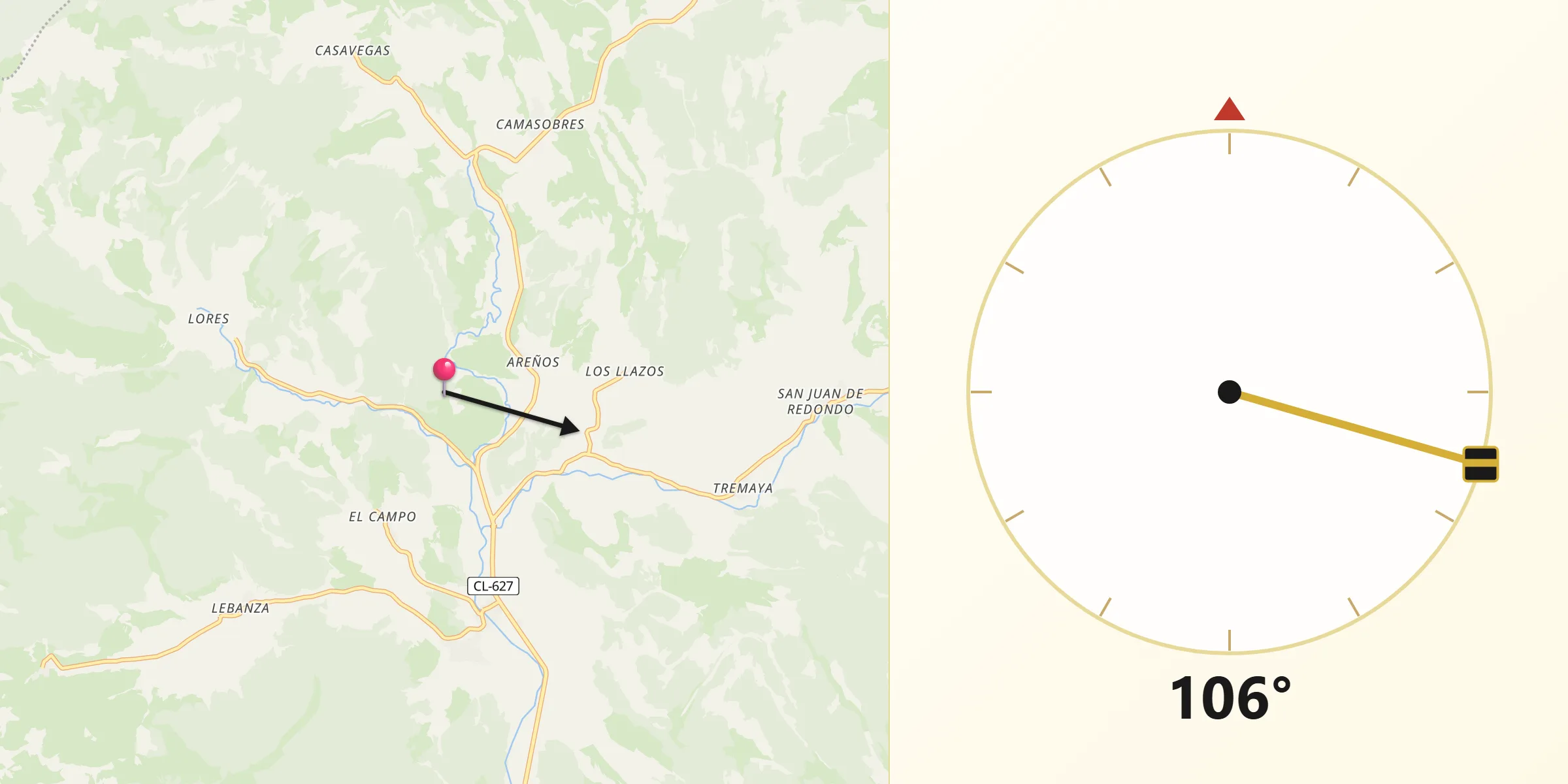 Dirección de la Qibla desde La Pernía