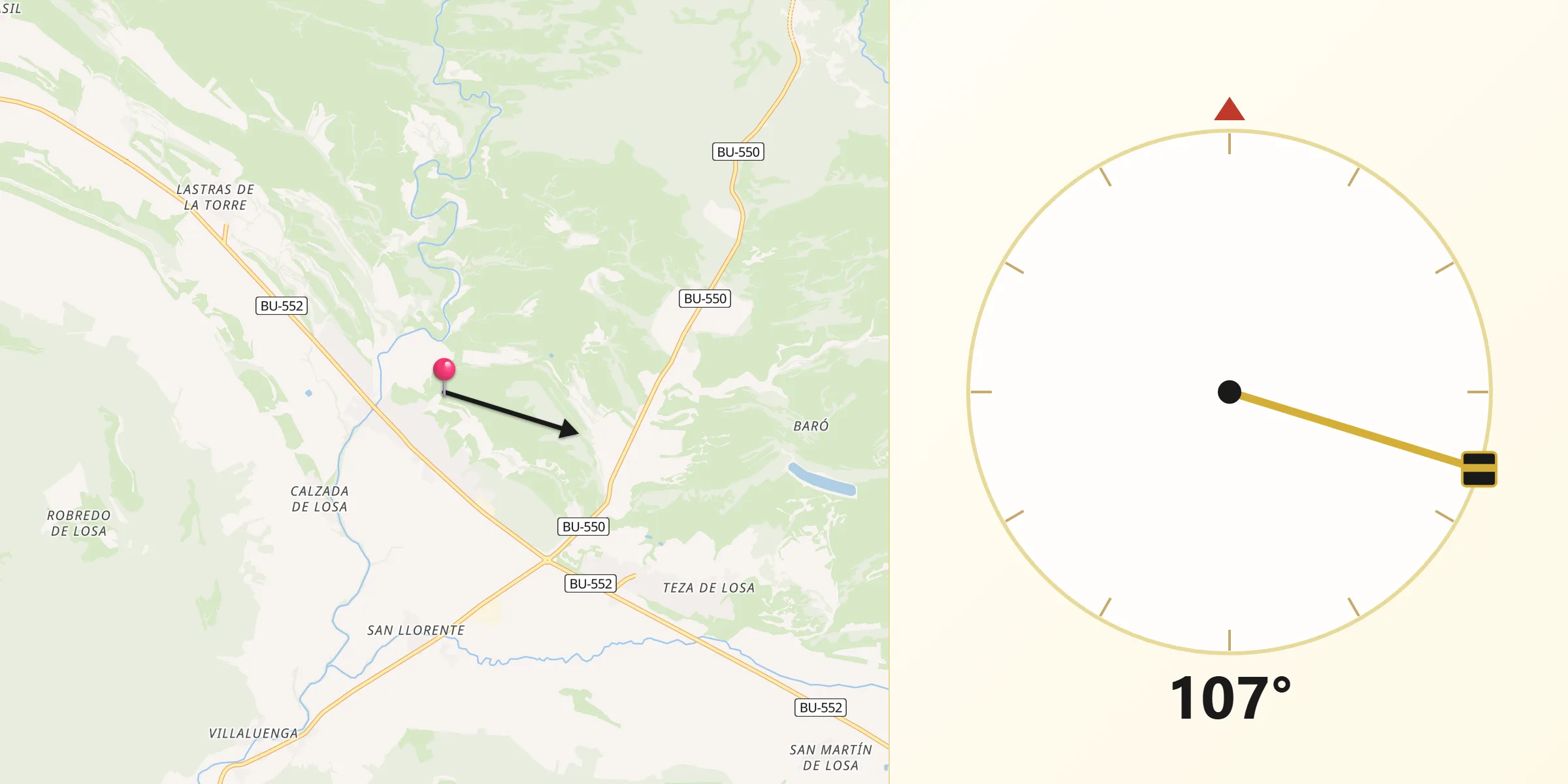 Dirección de la Qibla desde Valle de Losa
