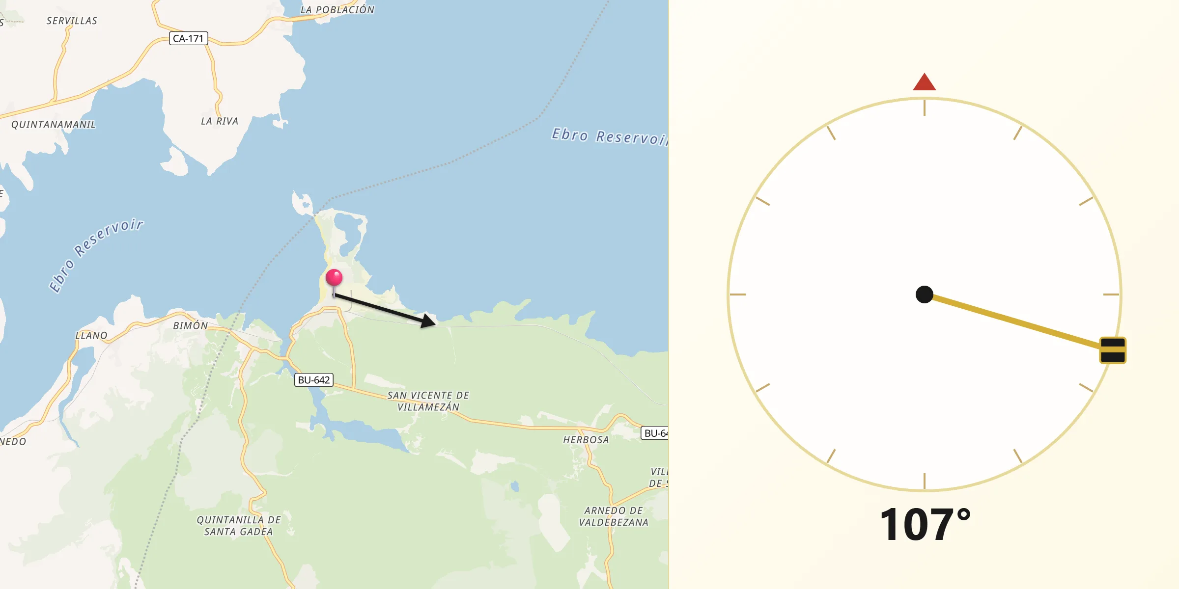 Dirección de la Qibla desde Arija