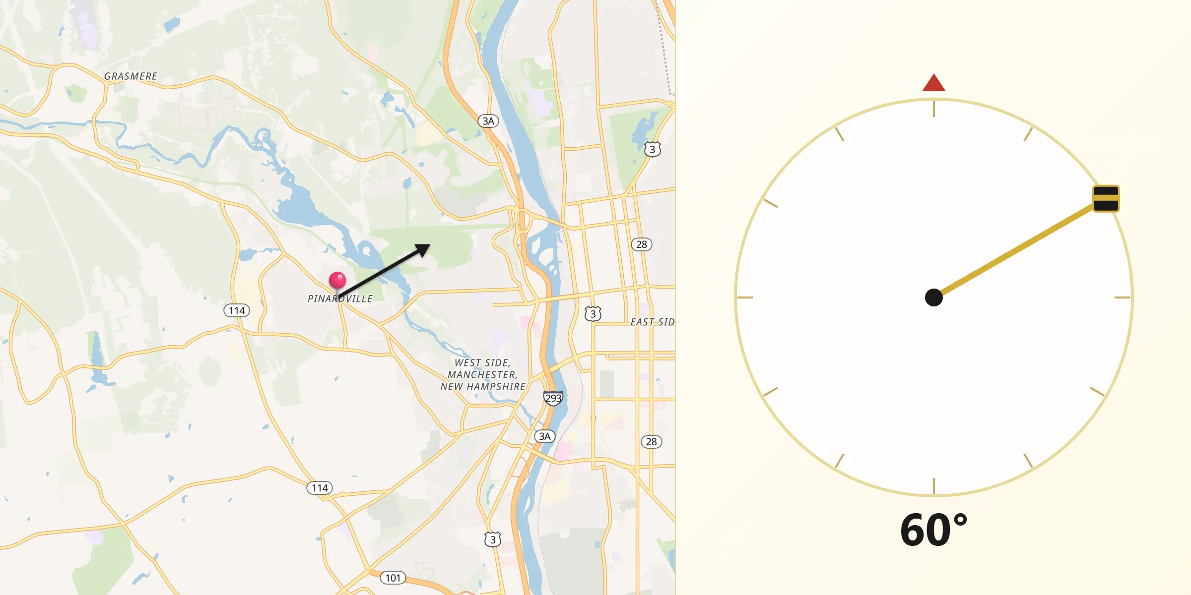 Qibla Direction from Pinardville