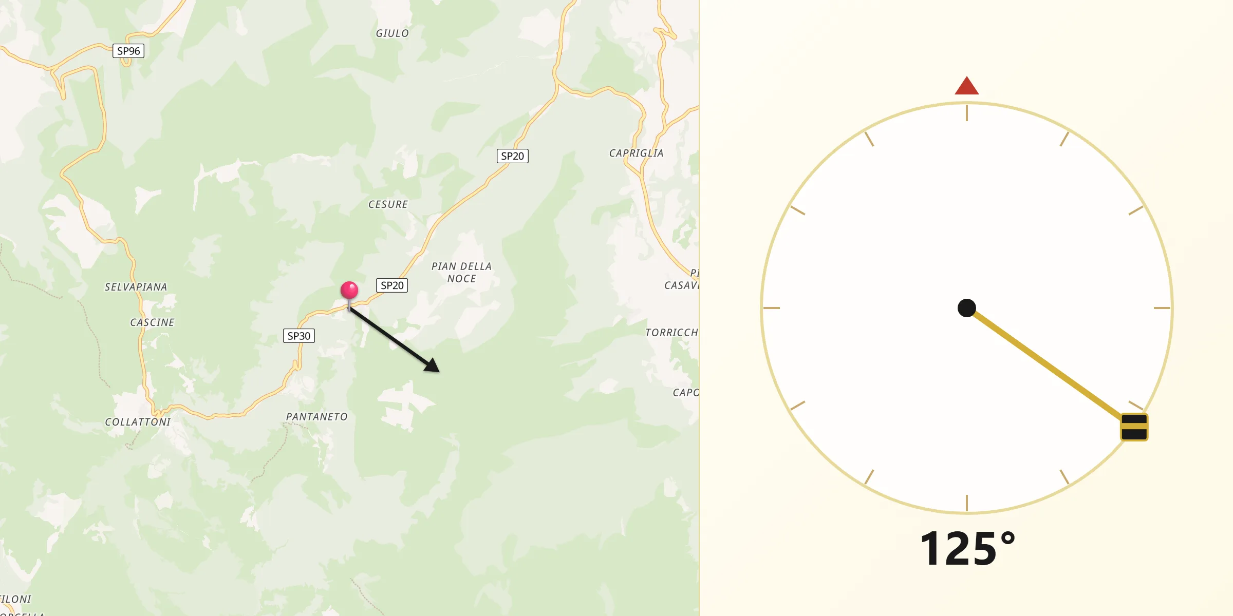 Direzione della Qibla da Pie' del Sasso