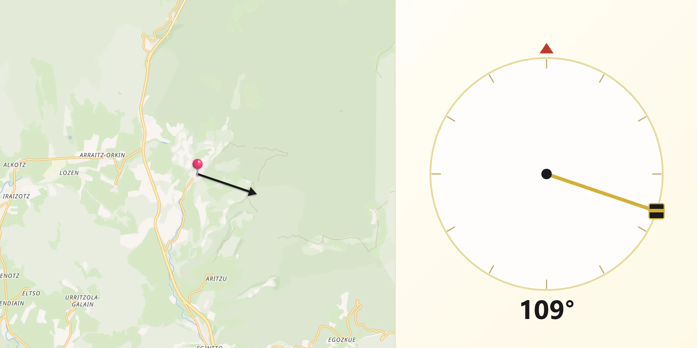 Dirección de la Qibla desde Lantz