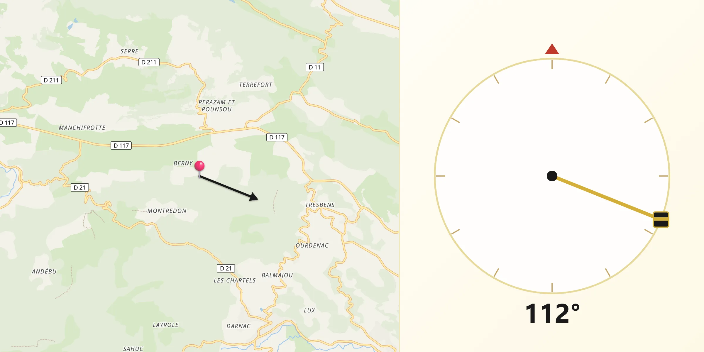 Direction vers la Qibla depuis Département de l'Ariège