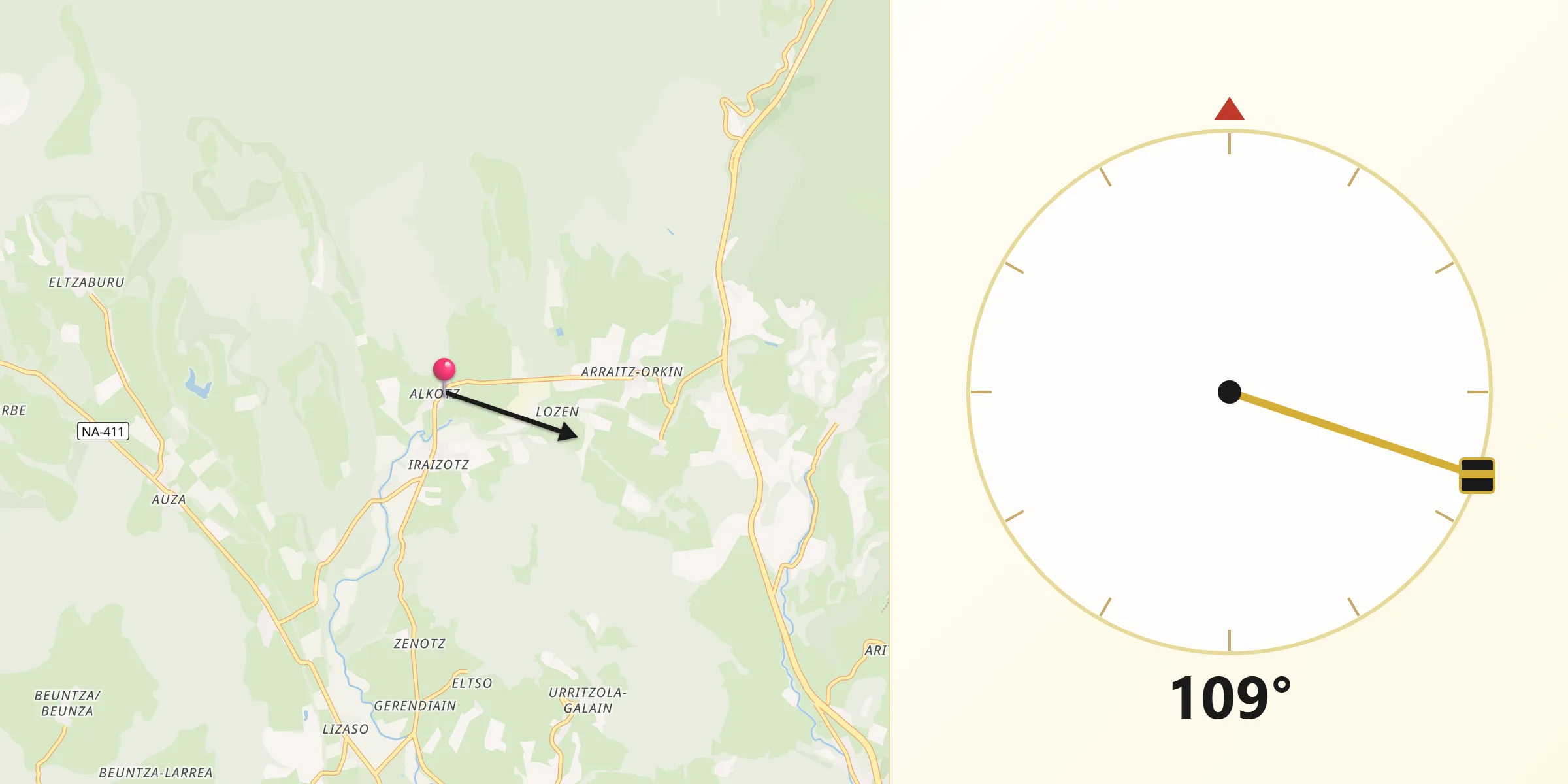 Dirección de la Qibla desde Ultzama