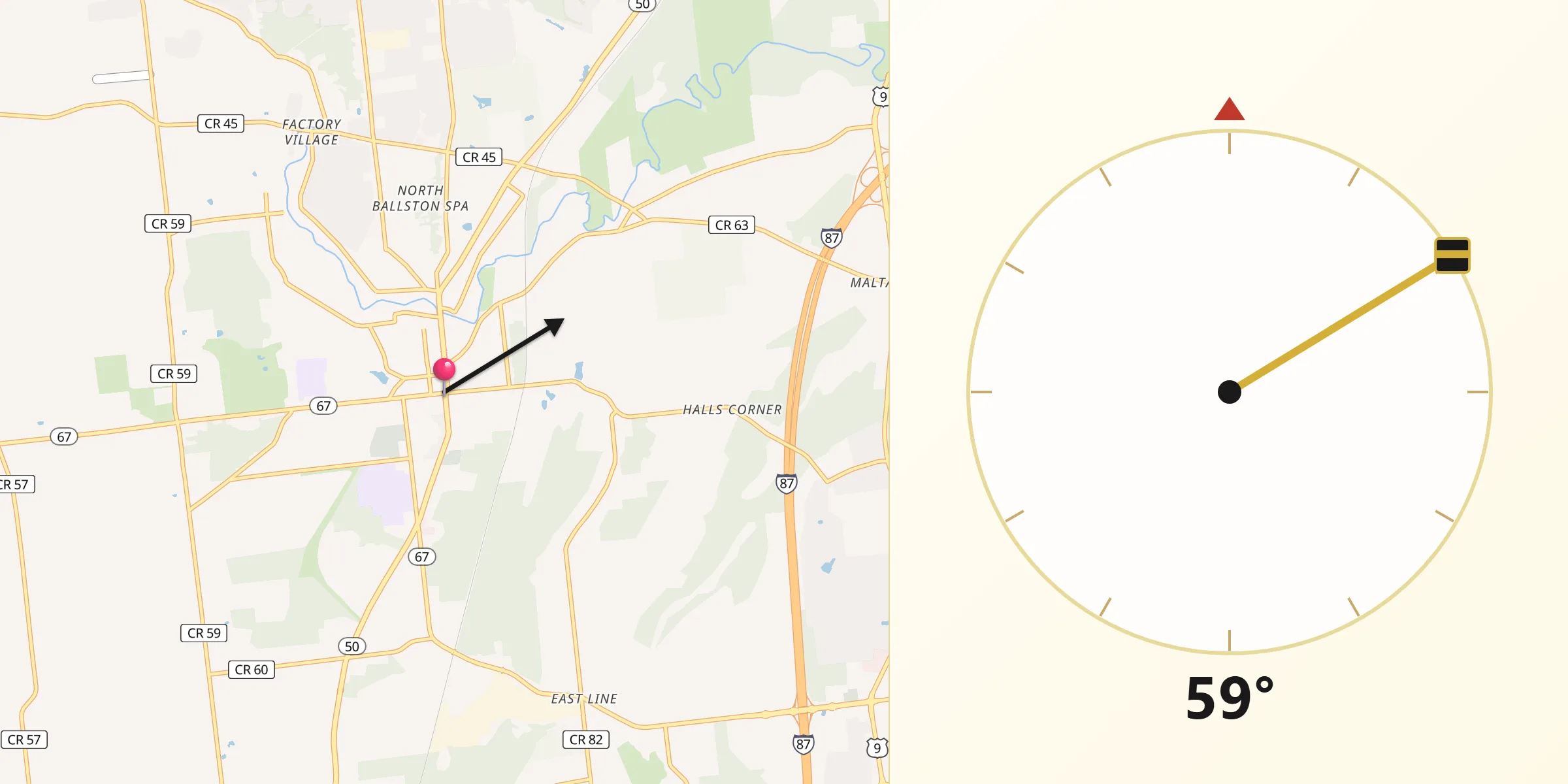 Qibla Direction from Ballston Spa