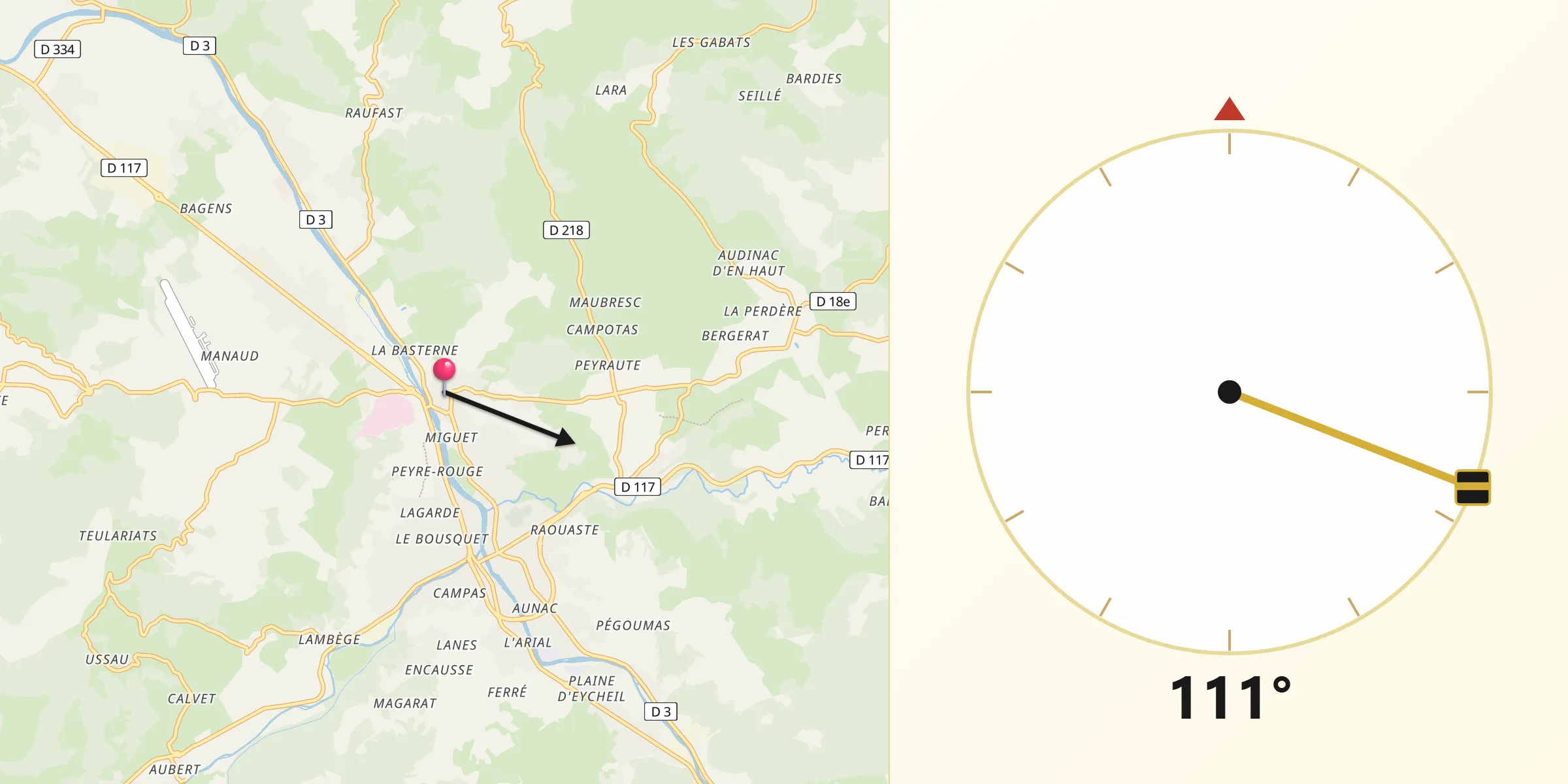 Direction vers la Qibla depuis Saint-Lizier