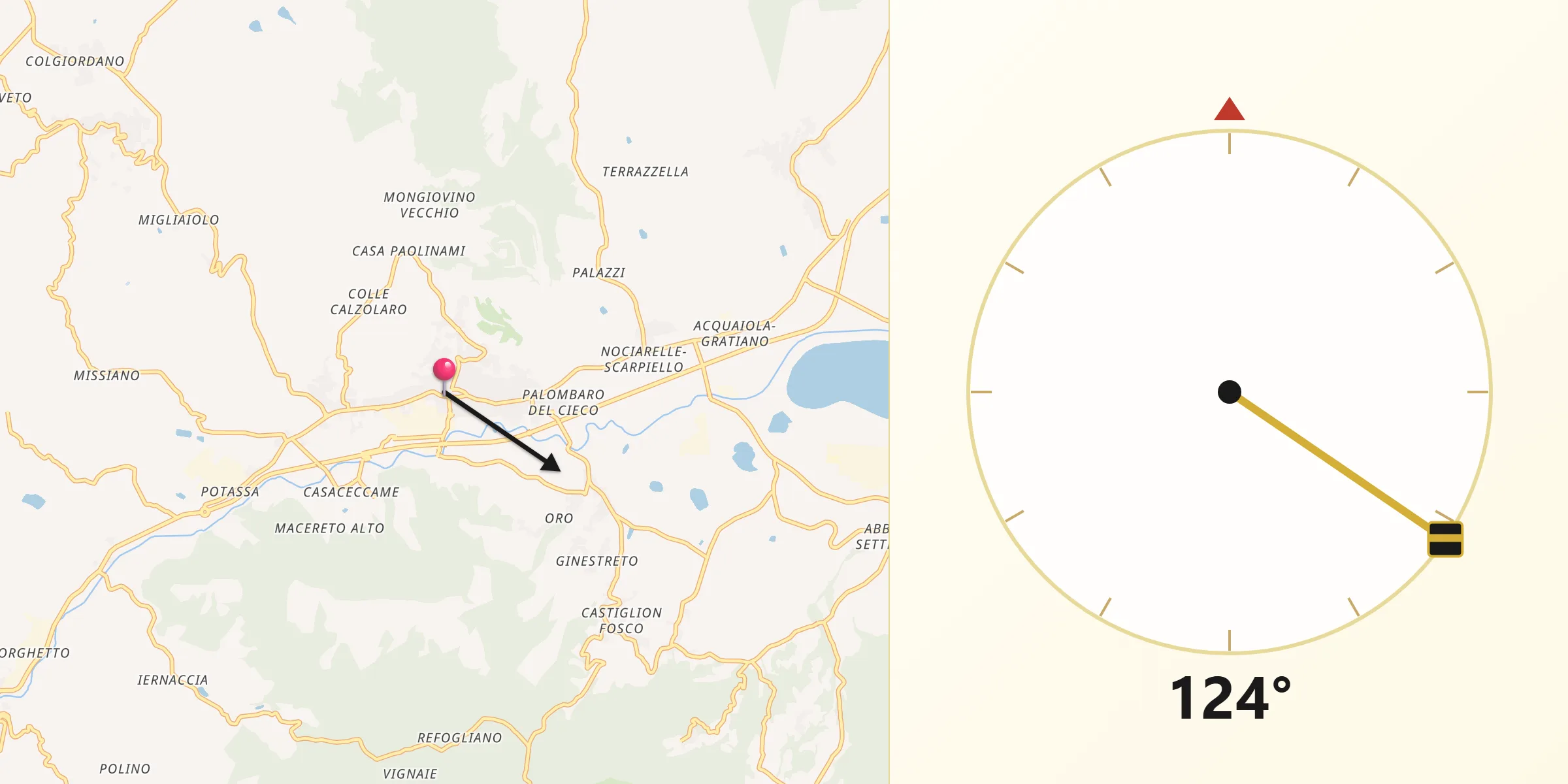 Direzione della Qibla da Tavernelle