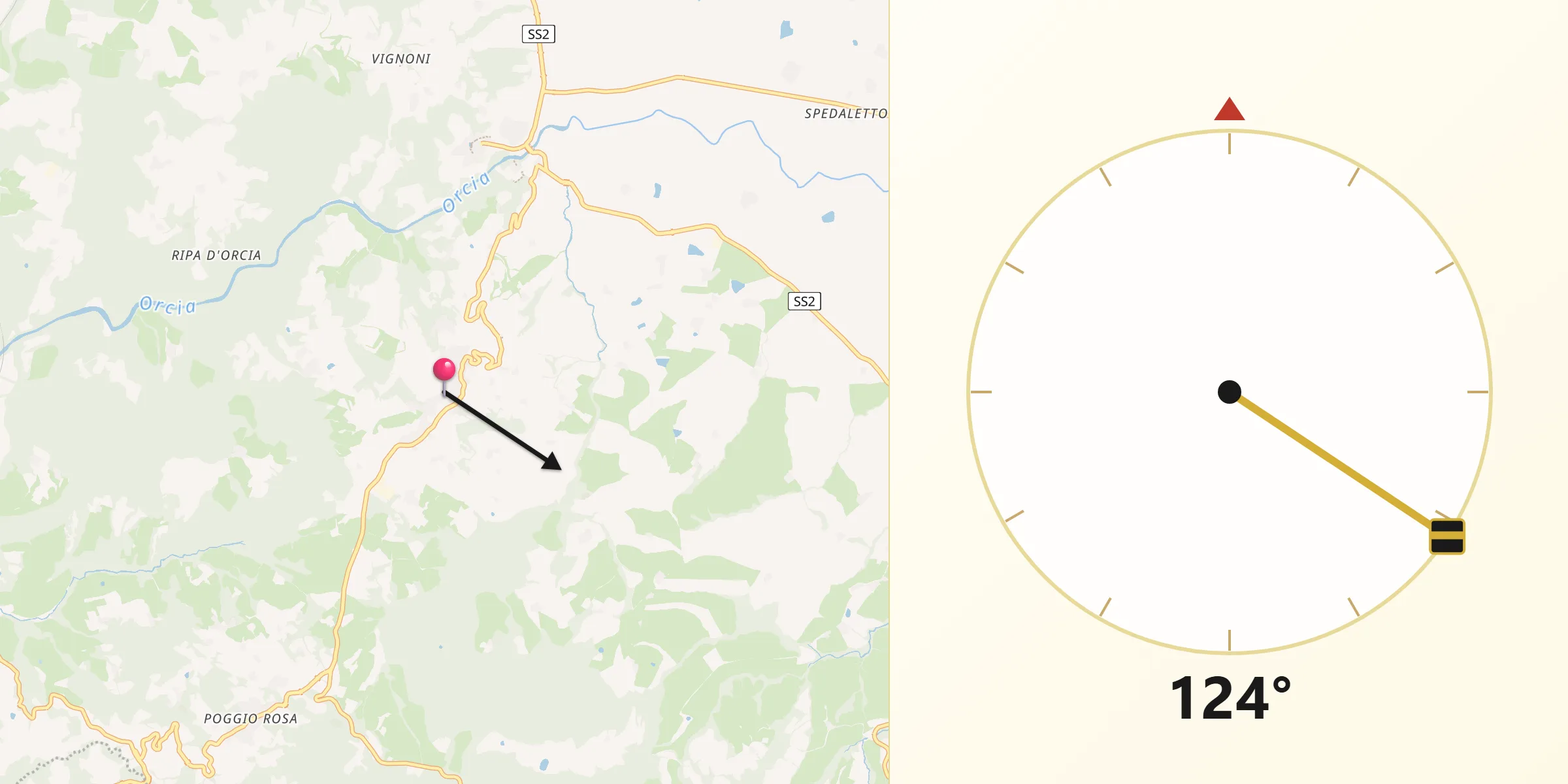 Direzione della Qibla da Castiglione d'Orcia