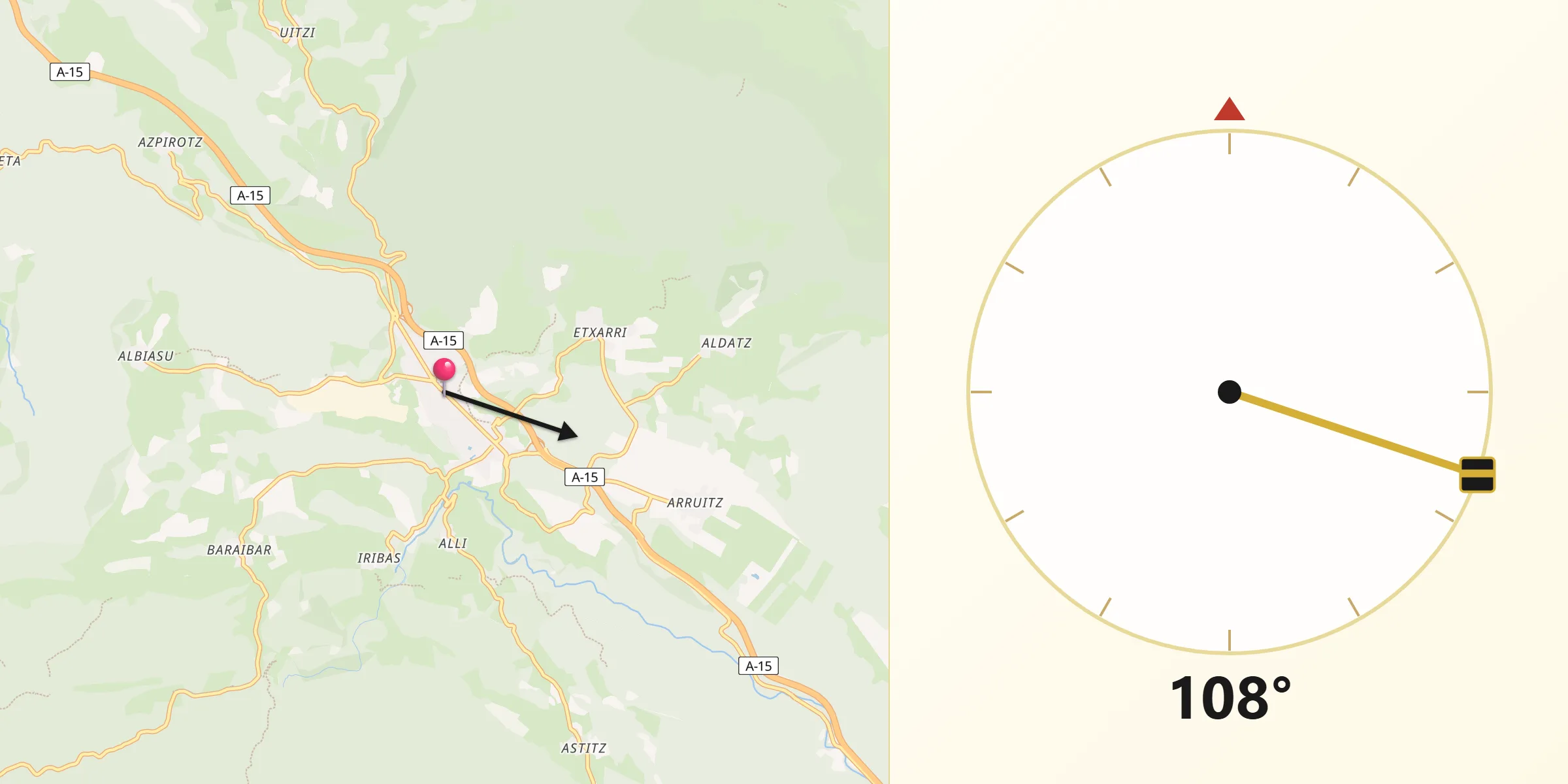 Dirección de la Qibla desde Lekunberri