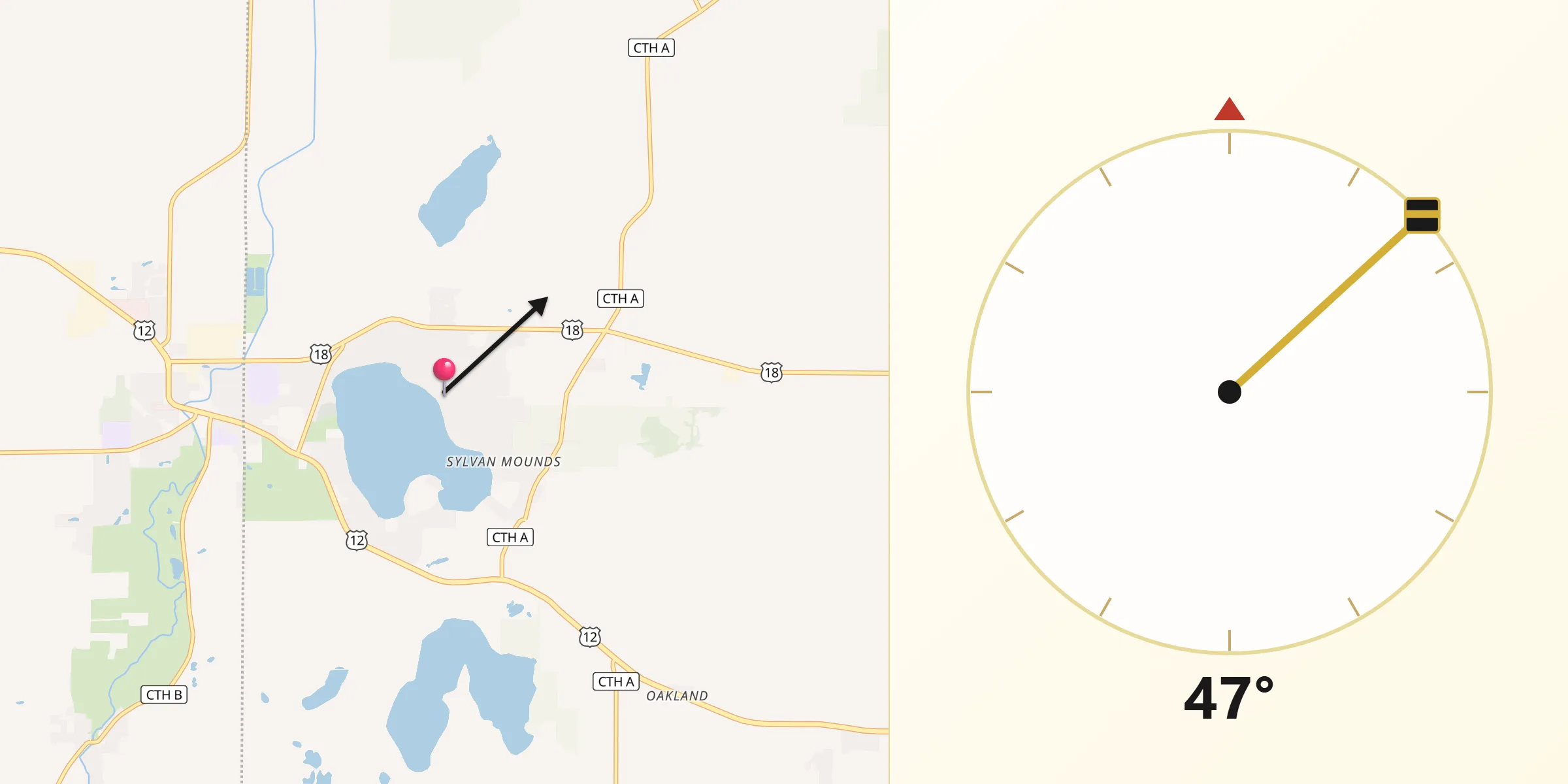 Qibla Direction from Lake Ripley