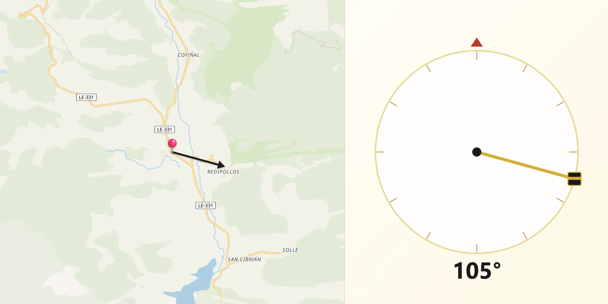 Dirección de la Qibla desde Puebla de Lillo