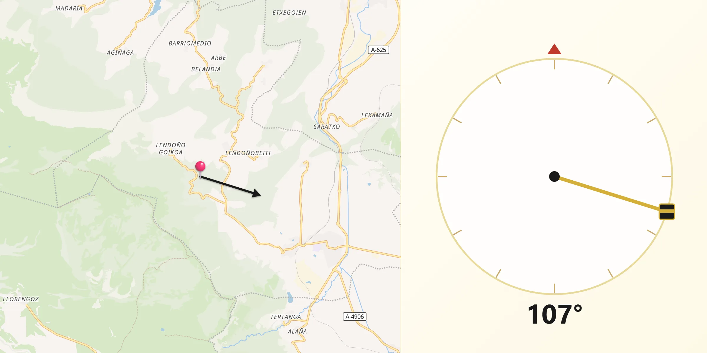 Dirección de la Qibla desde Urduña/Orduña