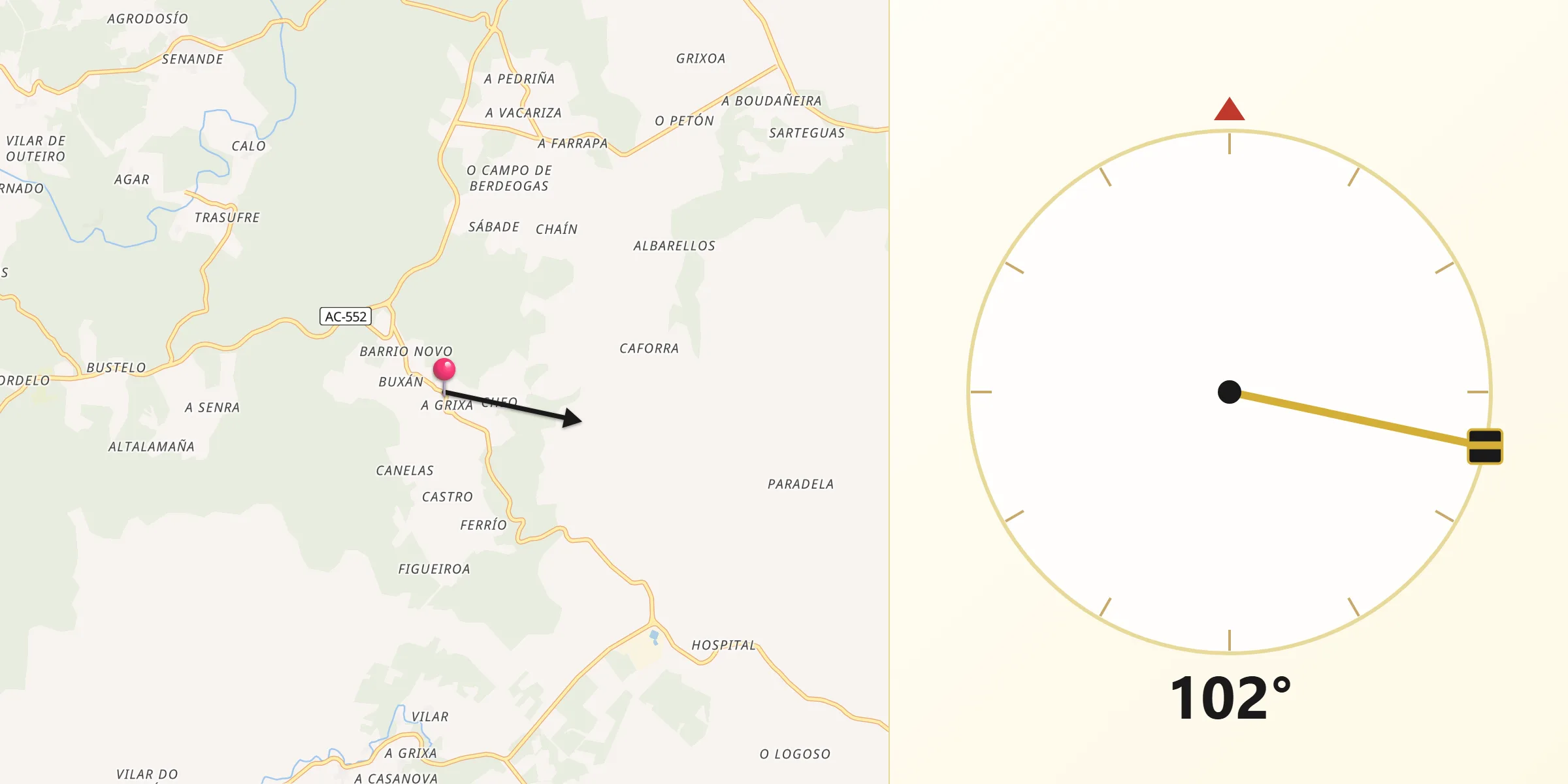 Dirección de la Qibla desde Dumbría
