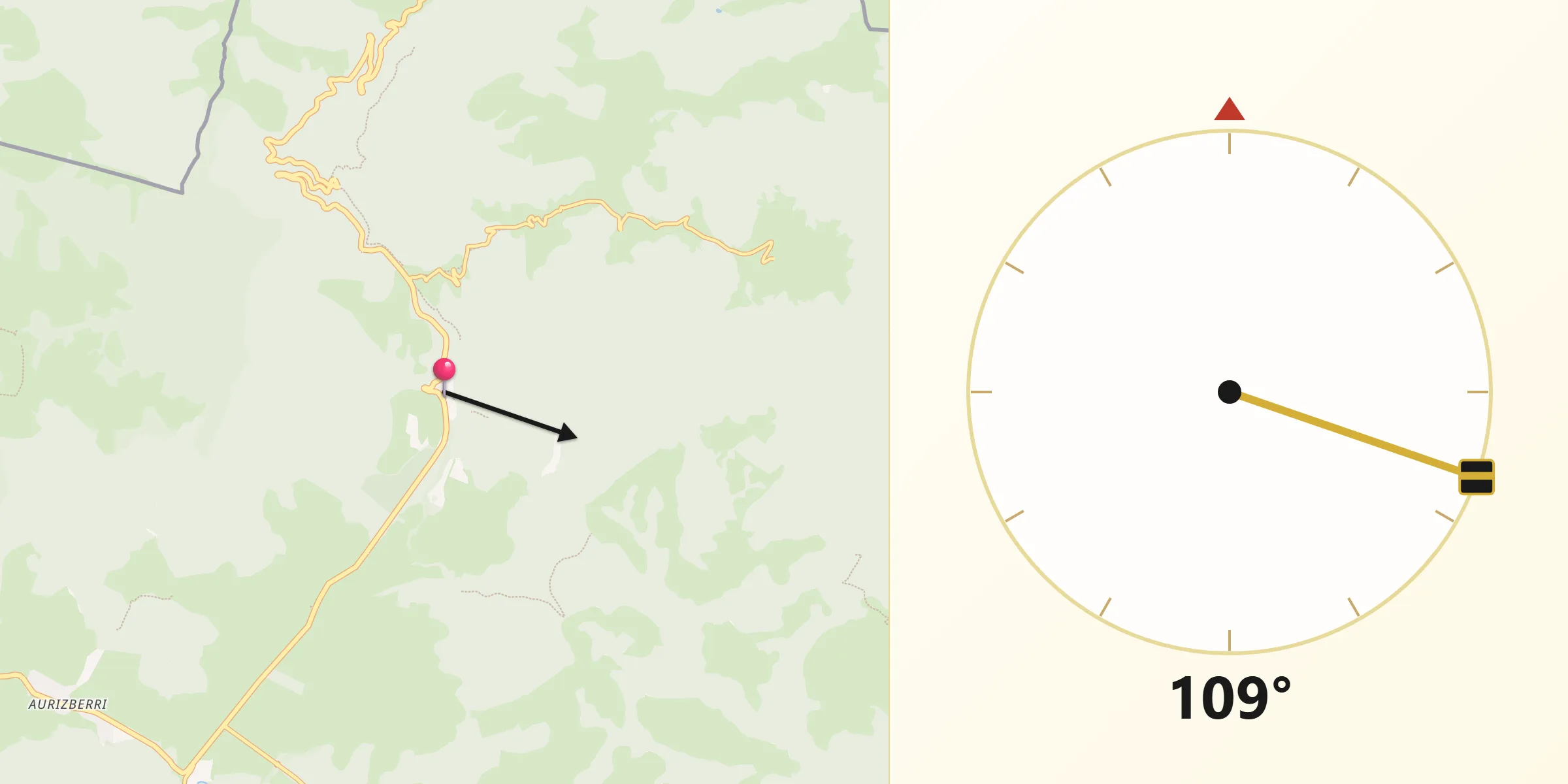 Dirección de la Qibla desde Orreaga/Roncesvalles