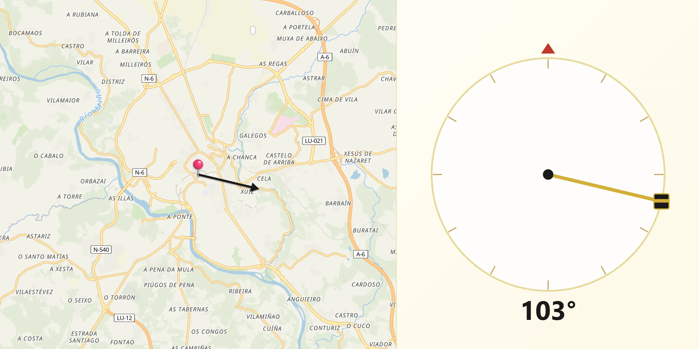 Dirección de la Qibla desde Antas de Ulla