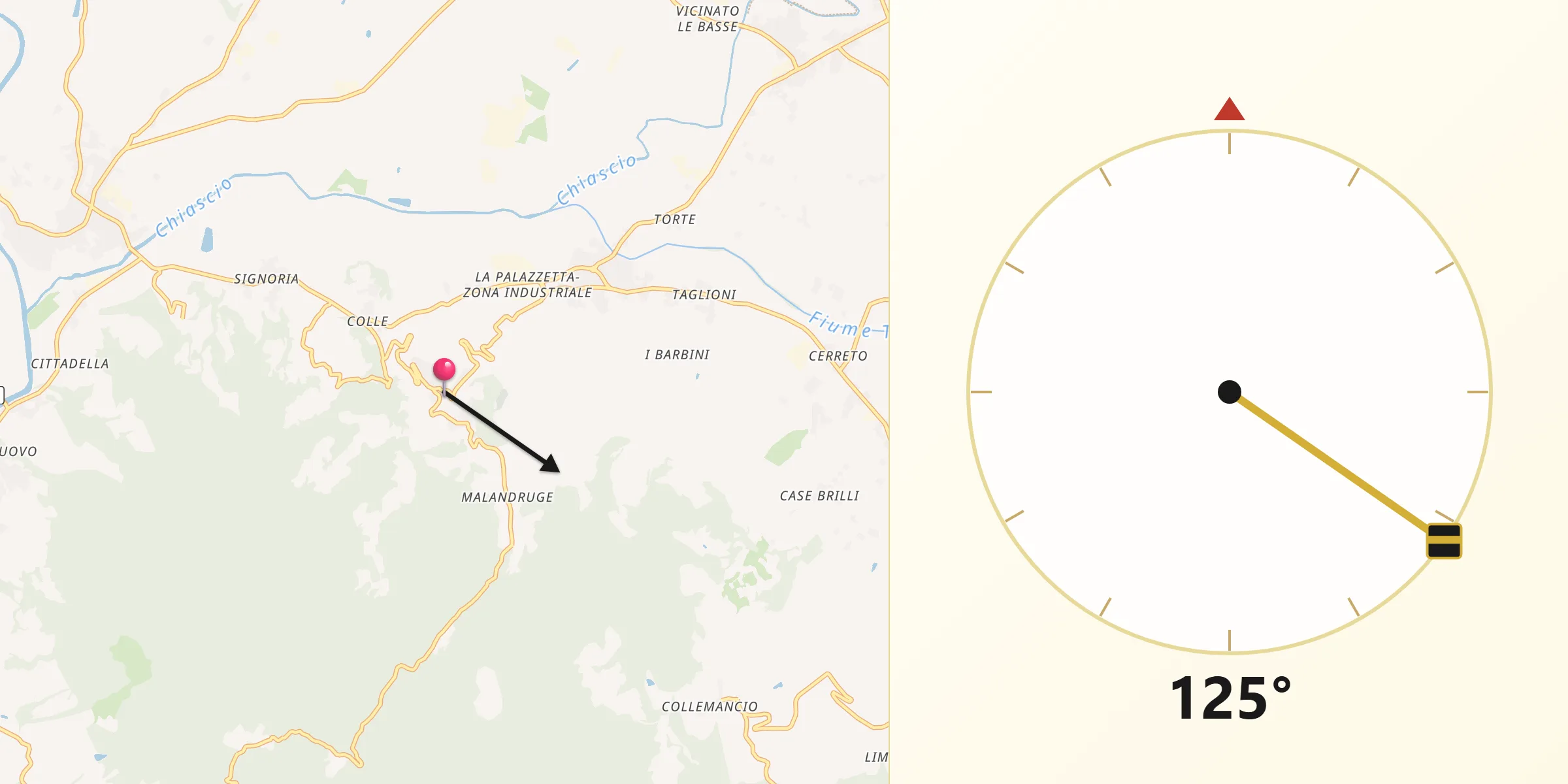 Direzione della Qibla da Bettona