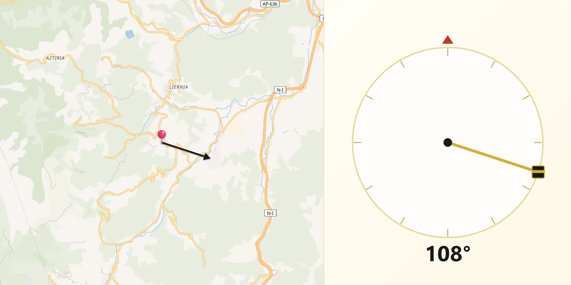Dirección de la Qibla desde Zerain