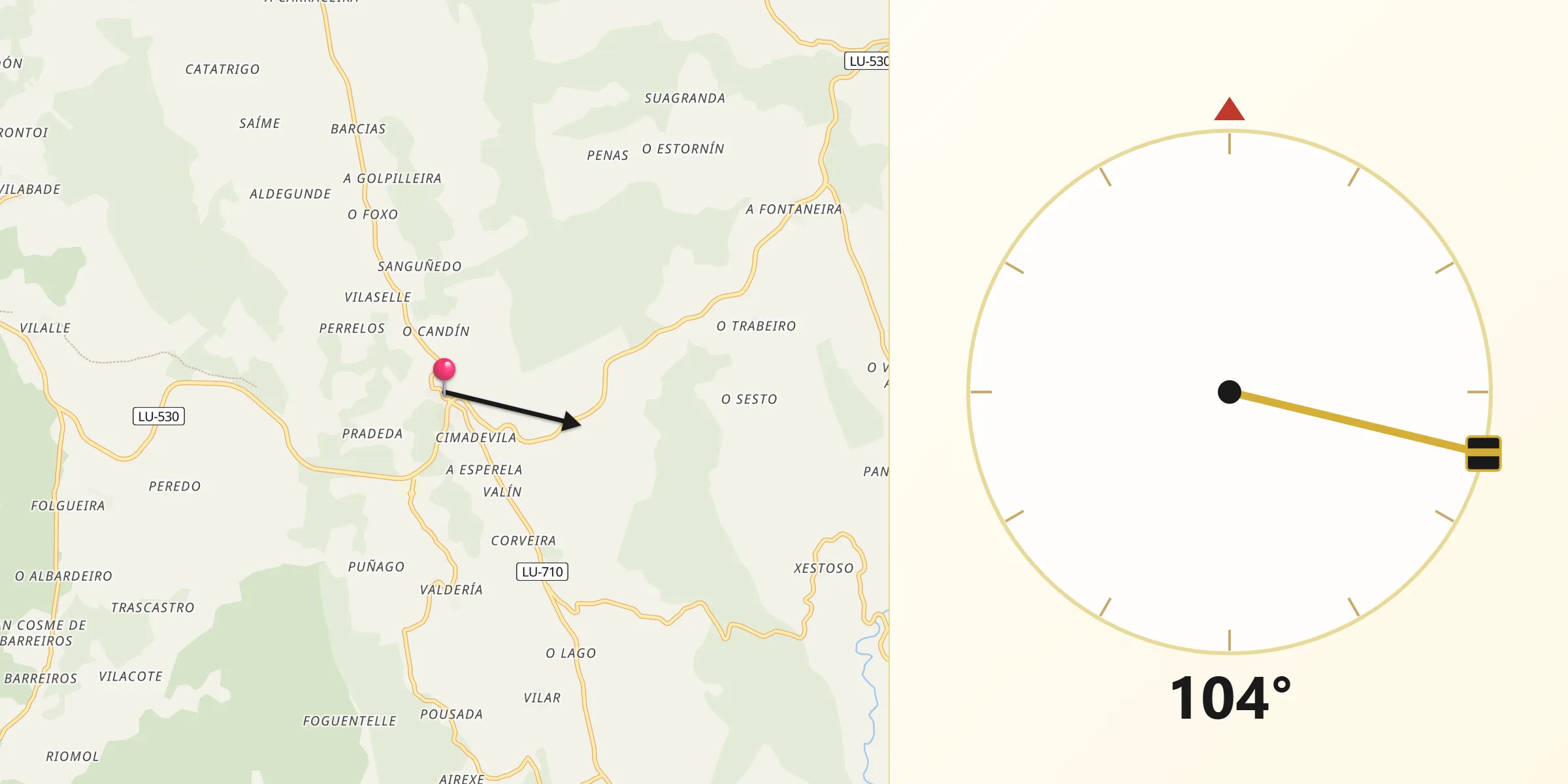 Dirección de la Qibla desde Baleira
