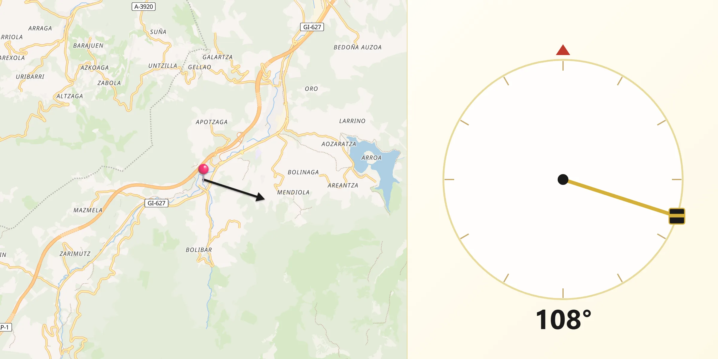 Dirección de la Qibla desde Eskoriatza