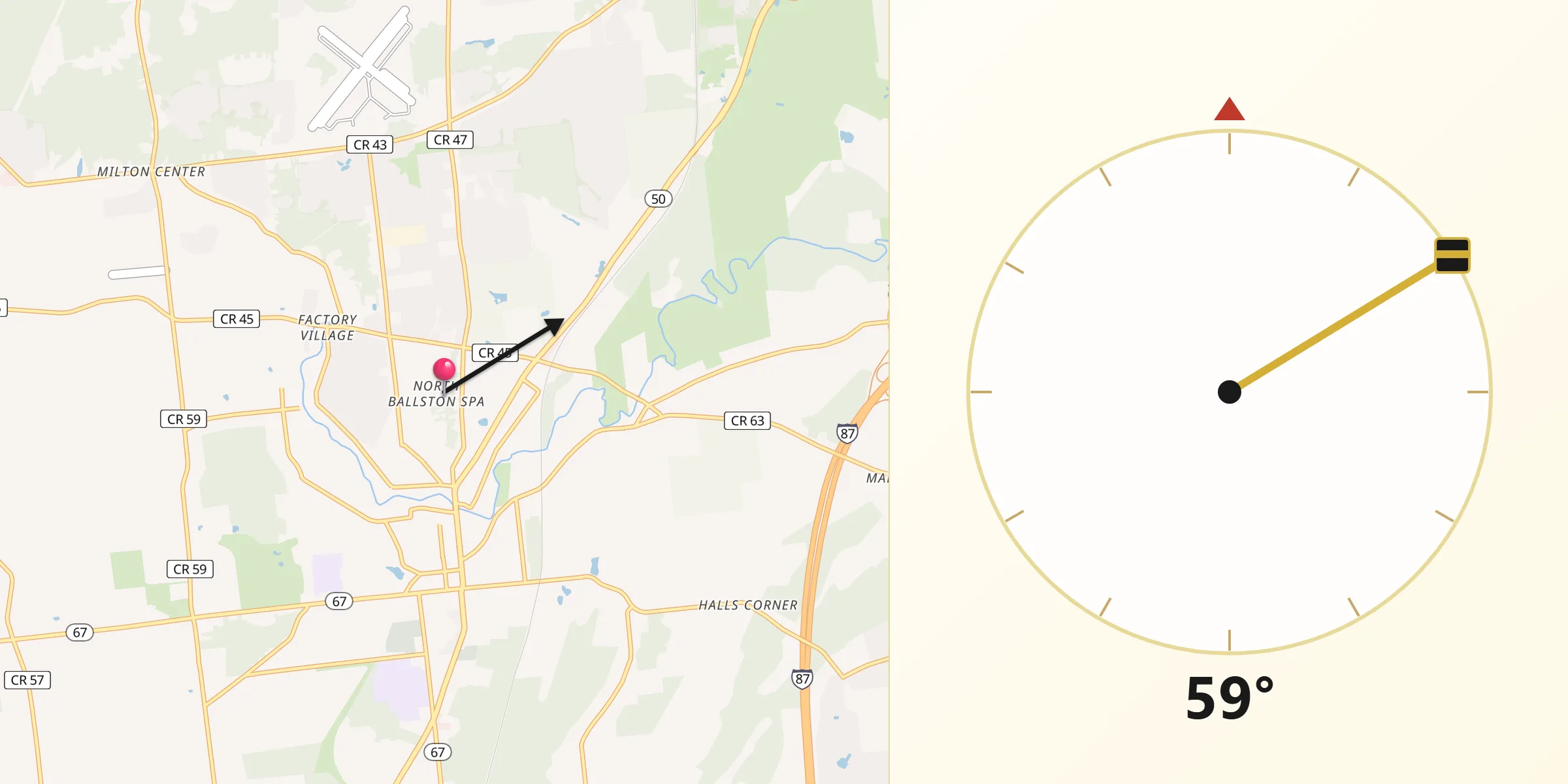 Qibla Direction from North Ballston Spa