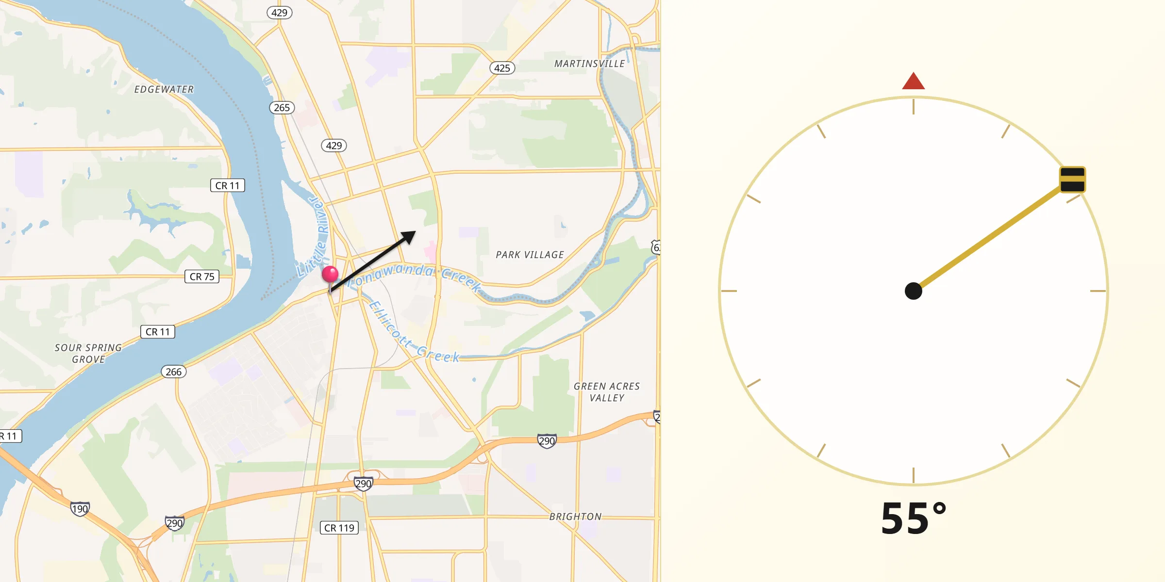 Qibla Direction from Tonawanda