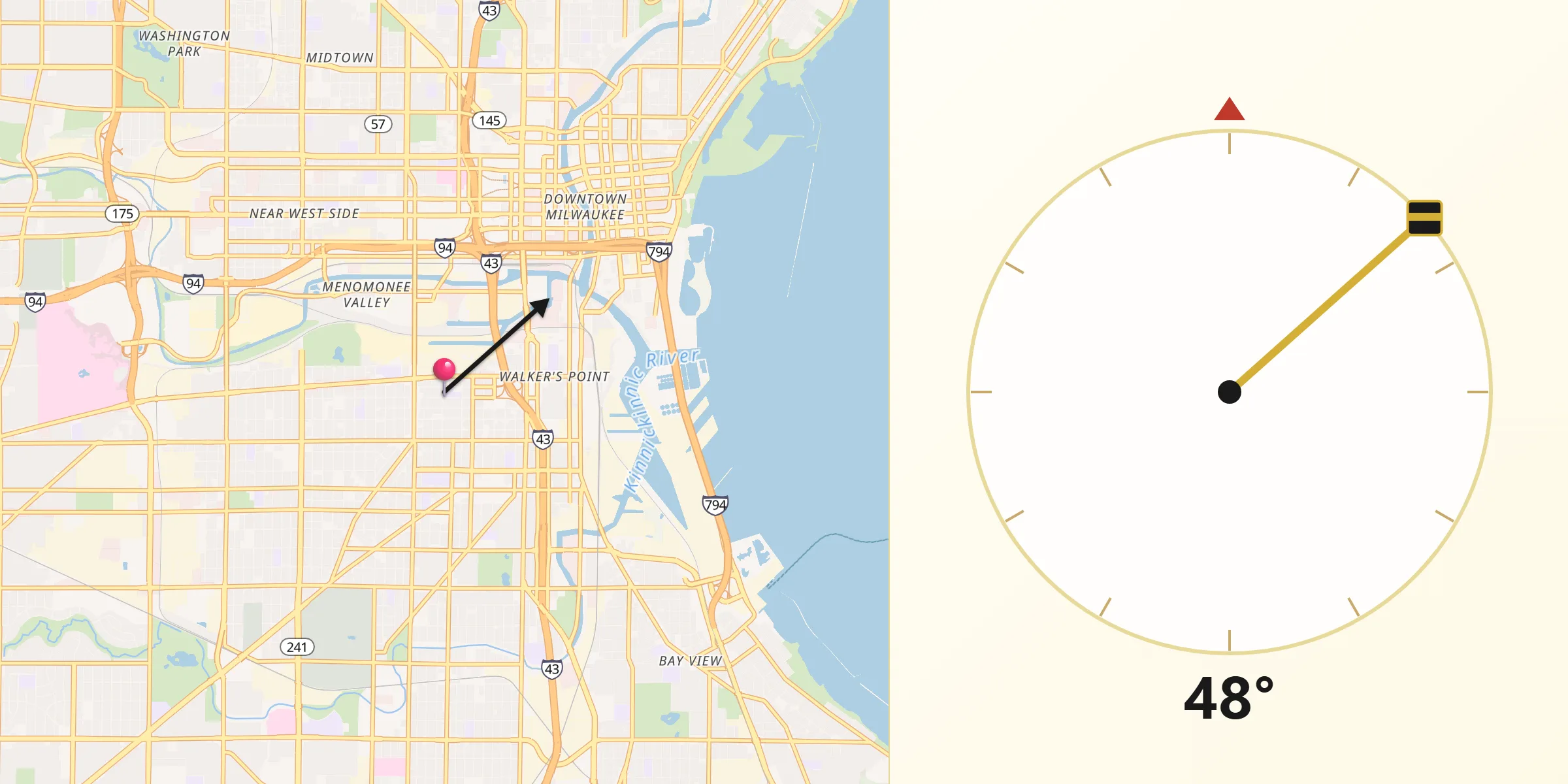 Qibla Direction from Milwaukee County