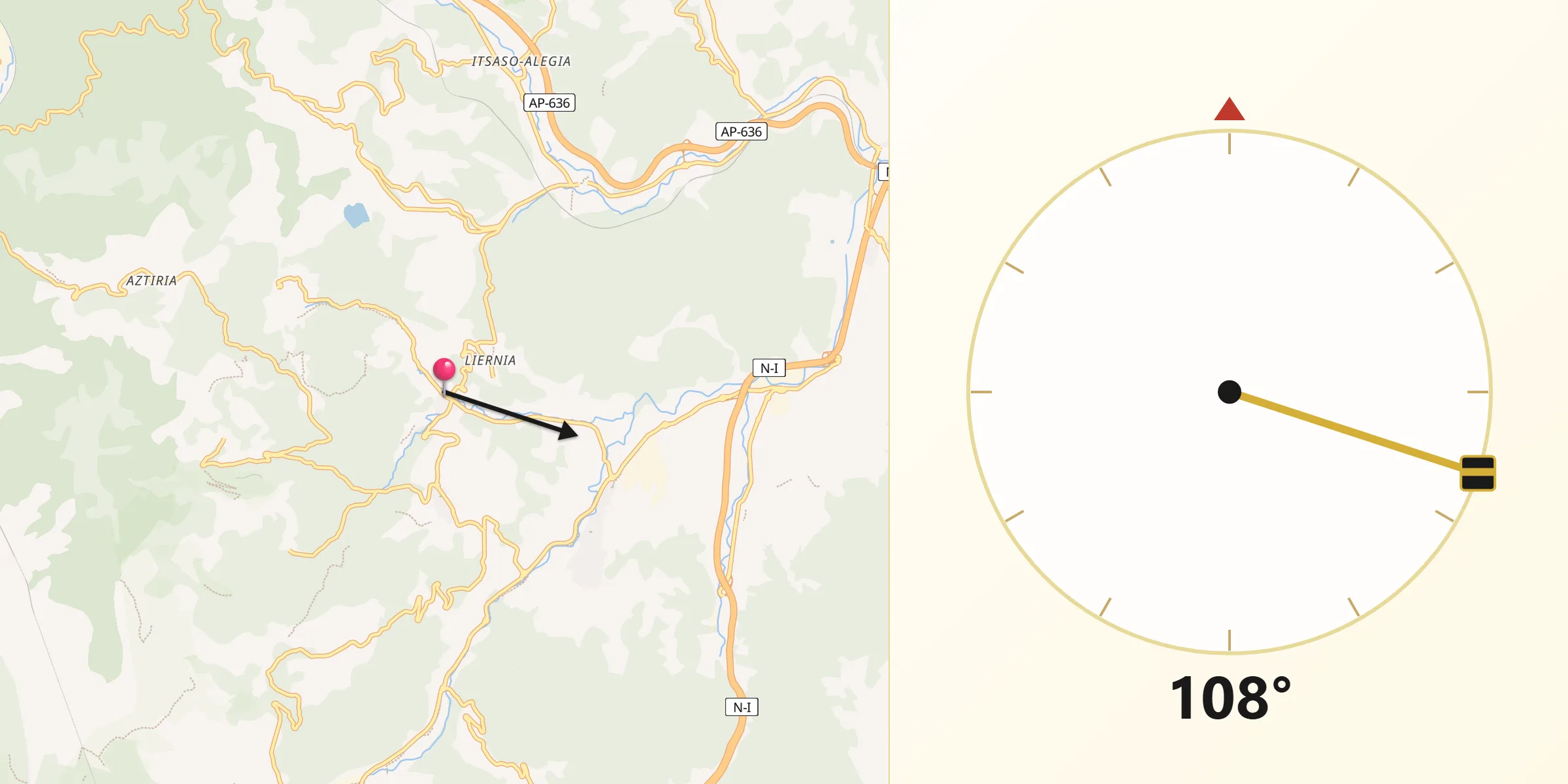 Dirección de la Qibla desde Mutiloa