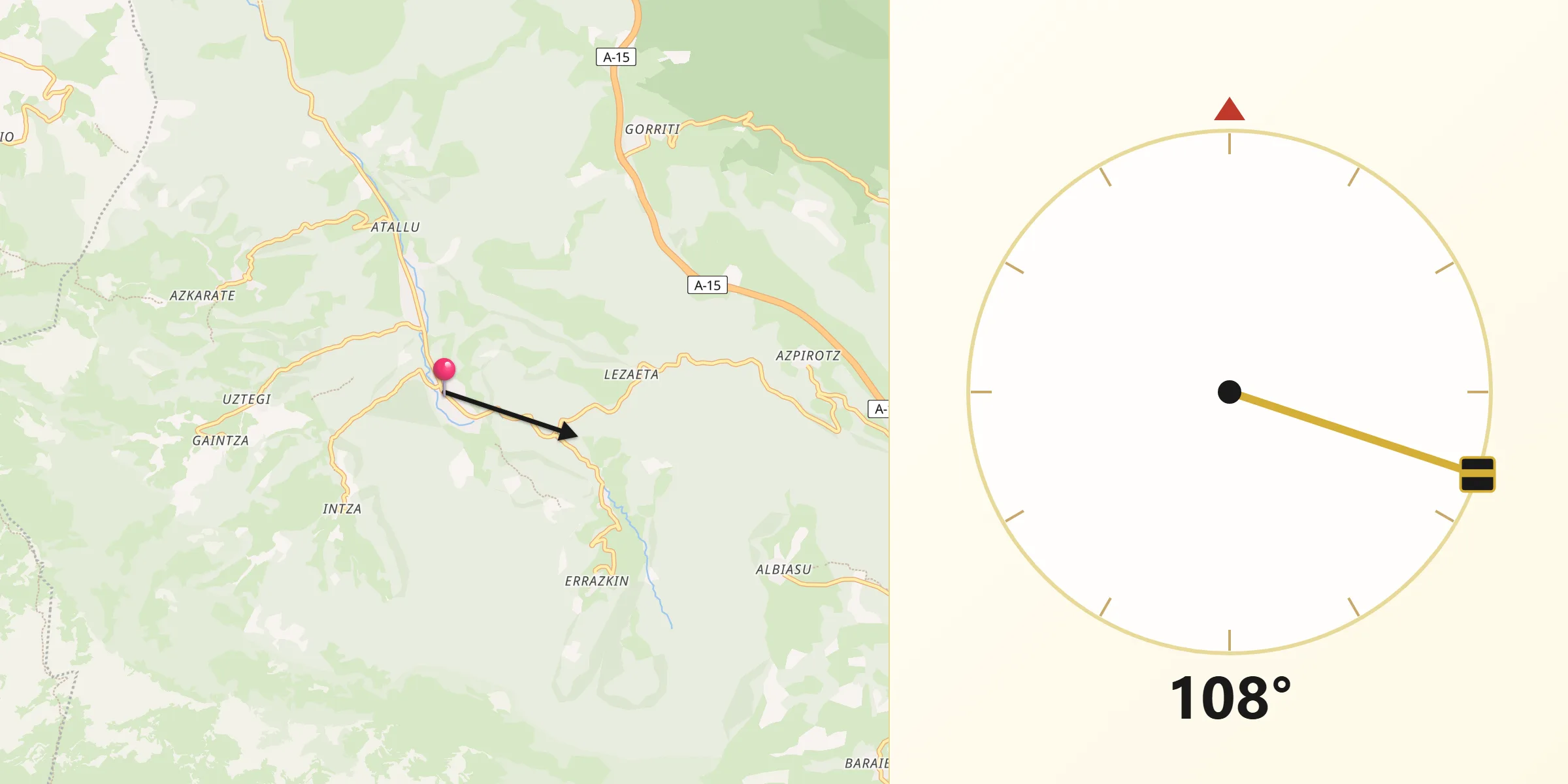 Dirección de la Qibla desde Betelu