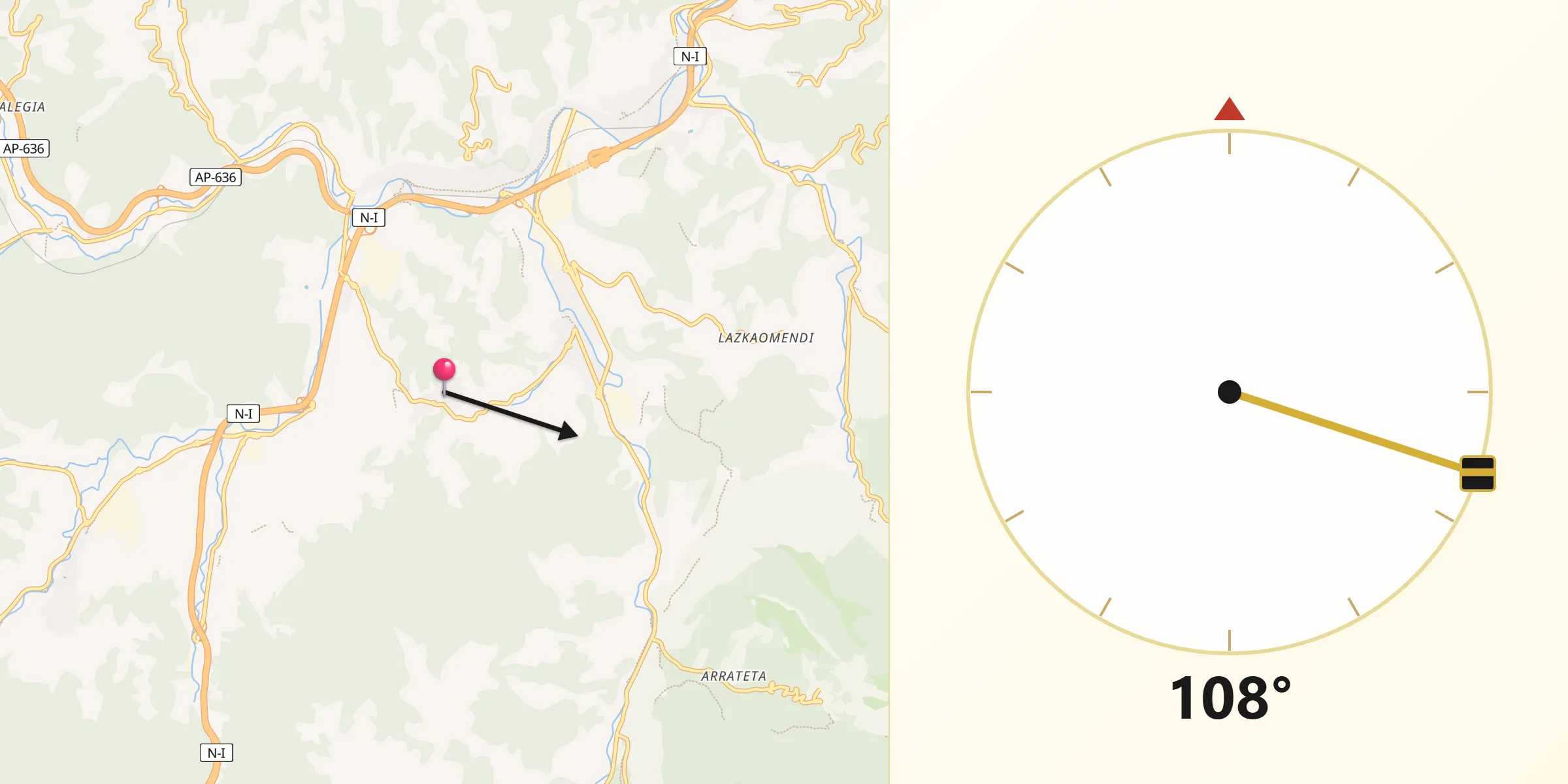 Dirección de la Qibla desde Olaberria